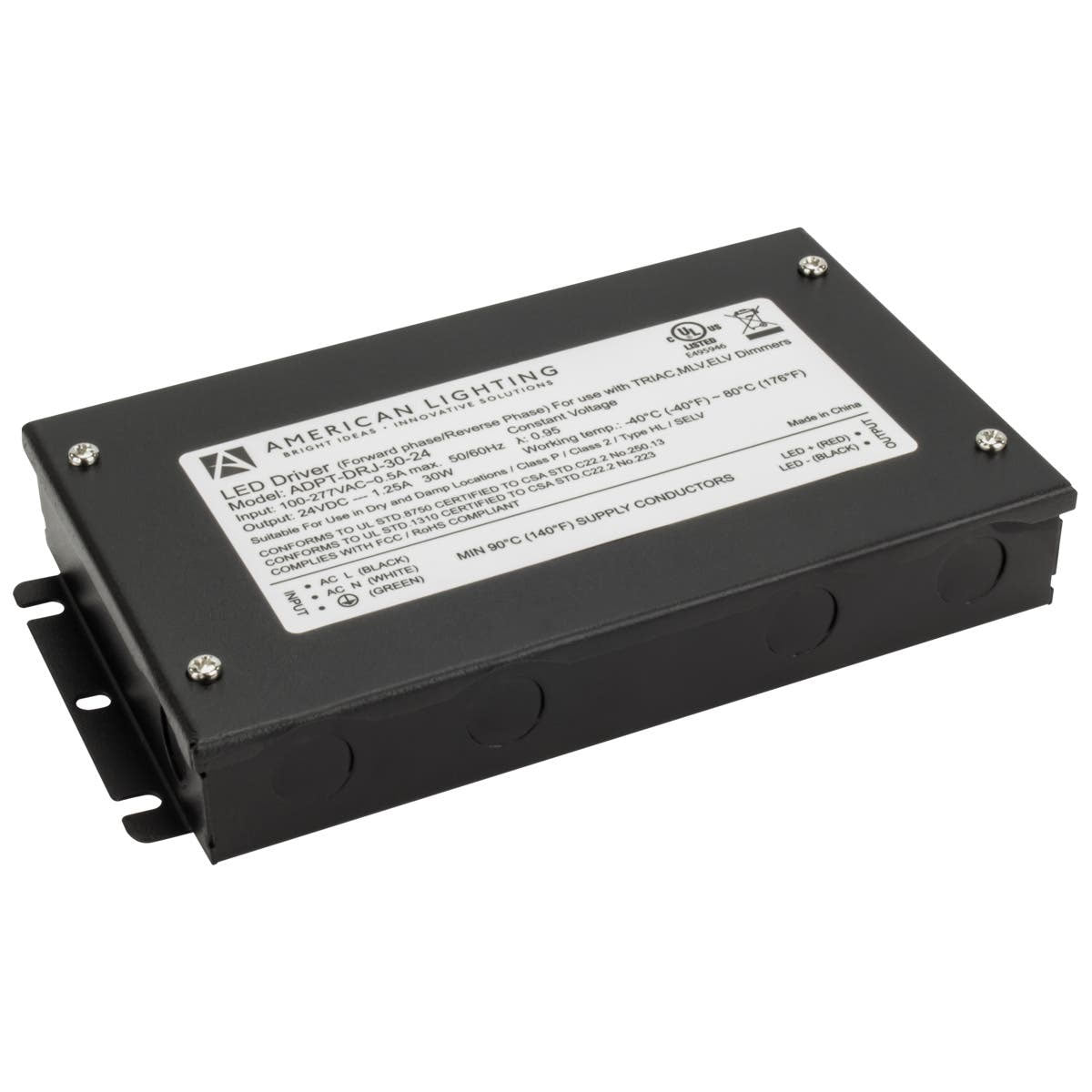 30W 24VDC LED Driver with ELV, MLV & Triac Dimming - Class 2 Power Supply for LED Lights (120-277V Input) - Perfect for Recessed Lighting, Cove Lighting & Under Cabinet LED Installations
