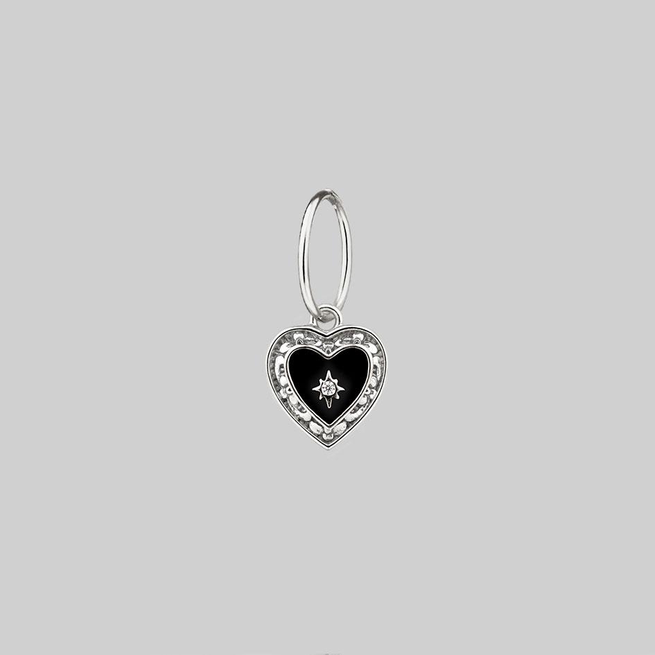 SOLEMN Black Enamel Heart Hoop Earrings for Women - Sterling Silver Dangle Earrings - Valentine's Day Gift, Anniversary Present, Romantic Jewelry for Her