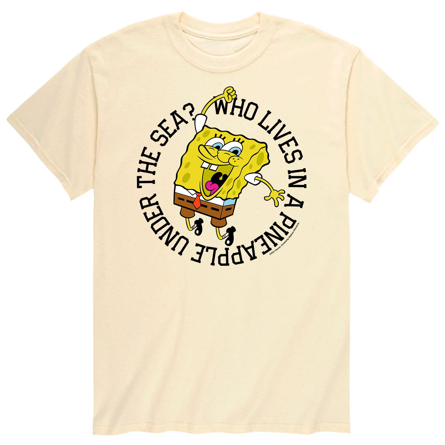 Spongebob Squarepants Graphic T-Shirt for Men - Who Lives in a Pineapple Under The Sea - Funny Cartoon Short Sleeve Tee - Perfect for Casual Wear, Cosplay & Nickelodeon Fans