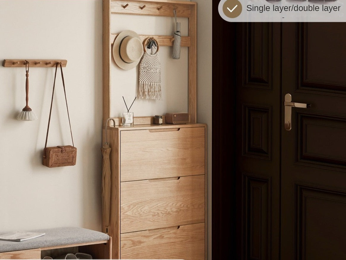 Solid Wood Shoe Cabinet - Thin Oak & Poplar Entryway Storage Organizer for Home, Porch, and Doorway | Perfect for Small Spaces & Clutter-Free Entry