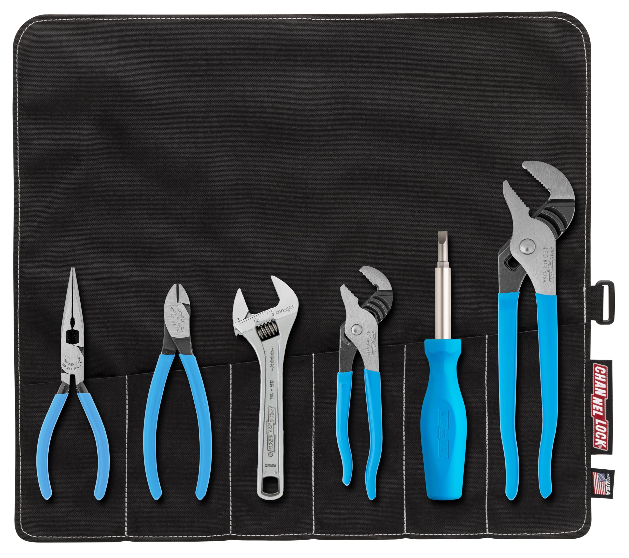 CHANNELLOCK GP-7 6-Piece Professional Tool Set with Tool Roll - Includes 4 Pliers, Adjustable Wrench, Screwdriver | Perfect for DIY Projects, Home Repairs, and Professional Mechanics