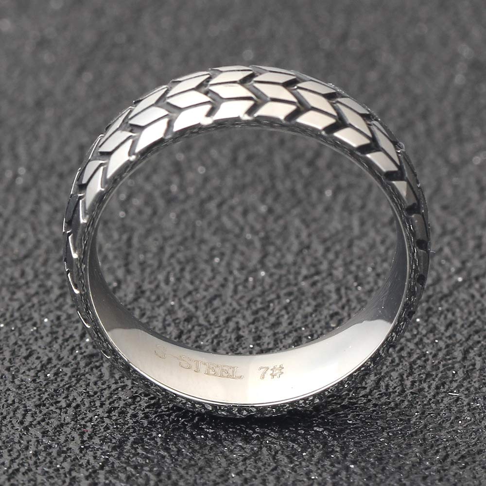 6mm Stainless Steel Tire Tread Motorcycle Band Ring for Men - Rugged Biker Jewelry for Everyday Wear & Motorcycle Enthusiasts