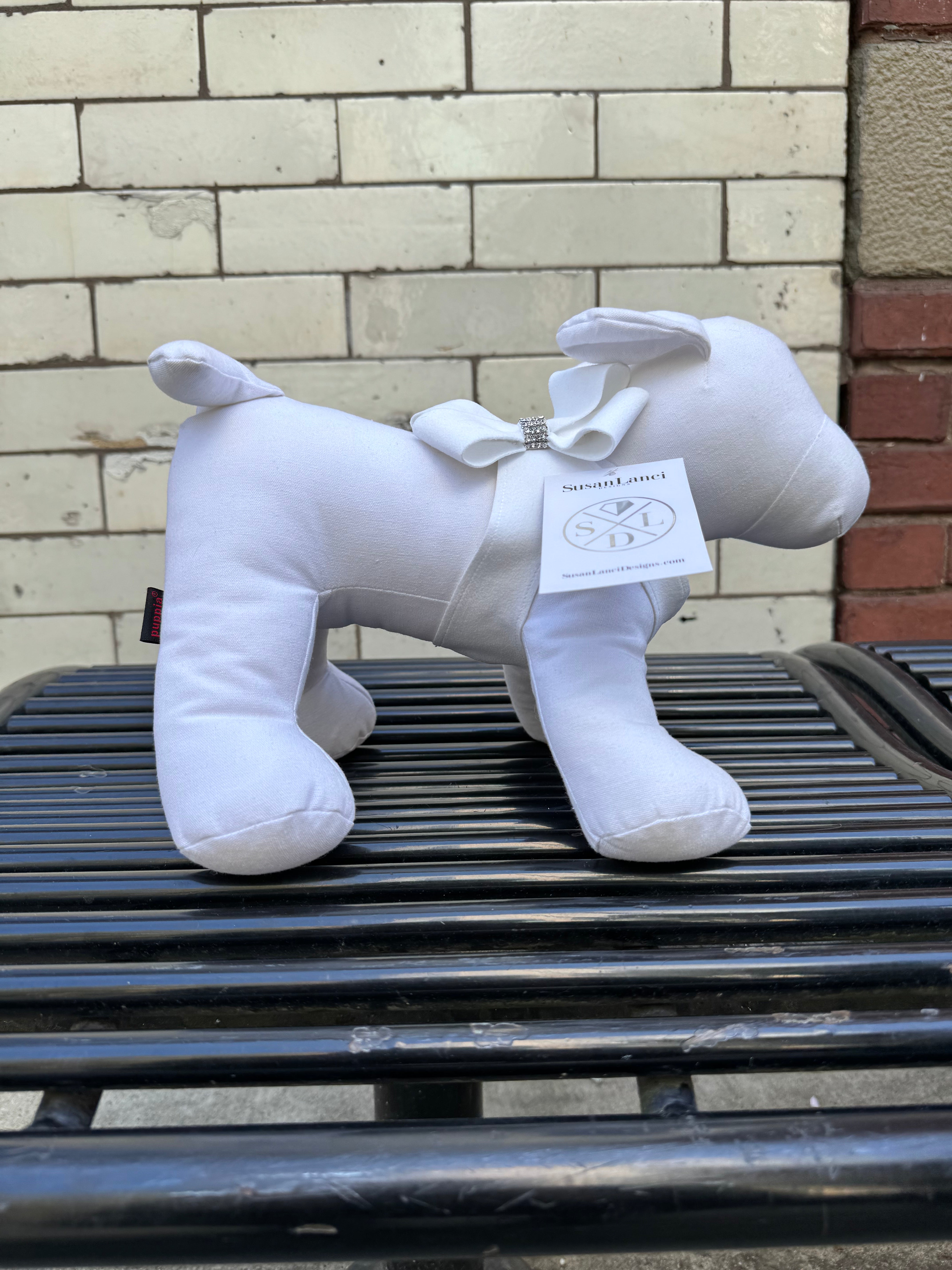 Premium Ultra Suede Step-In Dog Harness with Adjustable Bow - Soft & Comfortable for Small Dogs - Perfect for Walks, Training & Fashion Accessories (White)