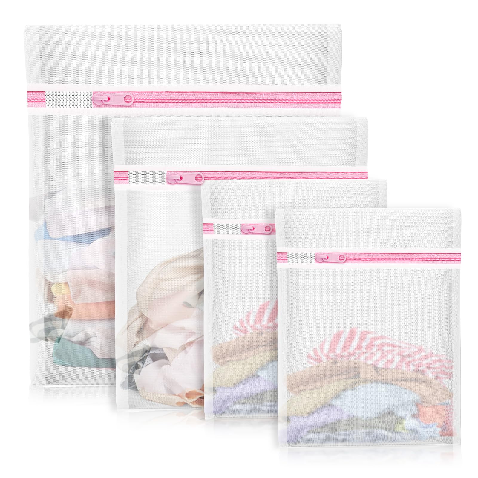 4-Piece Delicate Laundry Bags Set - Fine Mesh Wash Bags for Bras, Underwear & Lingerie Protection - Small, Medium & Large Sizes - Perfect for Travel, Dorm Storage & Baby Toy Organization - Gentle Washing & Storage Solution