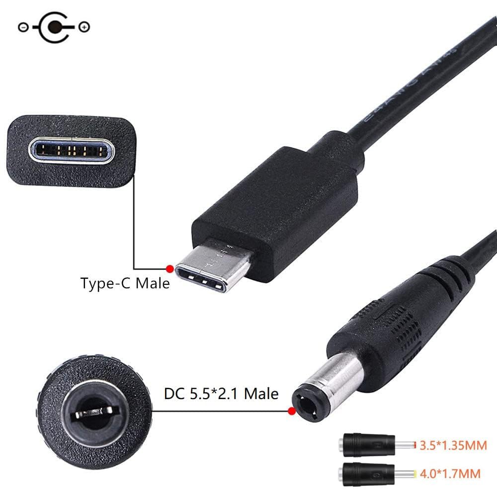 USB C to DC 5.5mm x 2.1mm Power Cable - 12V 3A Output Charging Cord - Compatible with PD Chargers & Power Banks - for Outdoor Testing, Studio Equipment, Office Electronics & Portable Devices