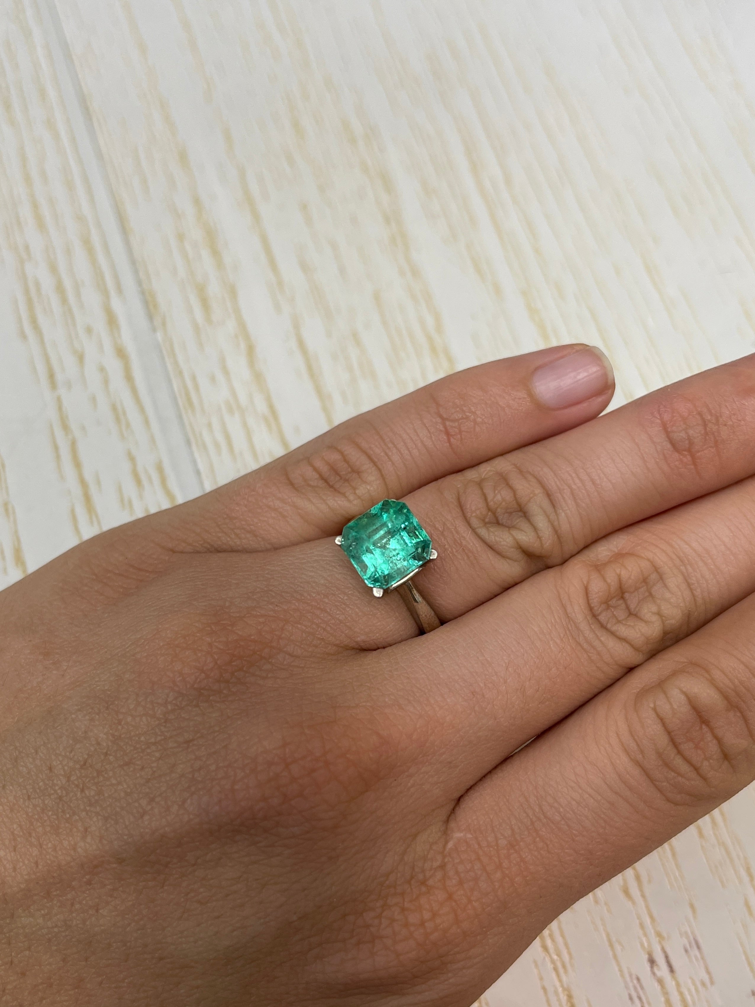 4.69 Carat 10x10mm Natural Colombian Loose Emerald Gemstone - Asscher Cut with Clipped Corners for Jewelry Making, Engagement Rings & Luxury Gifts