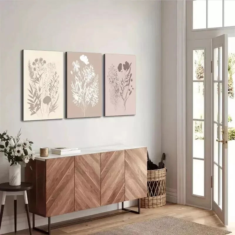 3pcs Abstract Wildflower Floral Botanical Wall Art Set - Modern Brown Tree Canvas Framed 50x70cm - High Quality Print 100% Australian Made - Ready to Hang for Living Room, Bedroom & Office Decor