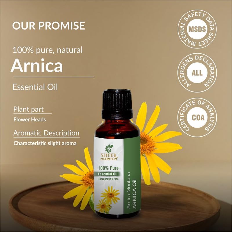 100% Pure Arnica Essential Oil (Arnica Montana) - 33.8oz Therapeutic Grade Undiluted Oil in Aluminum Bottle - For Skin Care, Hair Growth & Aromatherapy - Perfect for Massage, Pain Relief & Relaxation - Free DHL Express Shipping