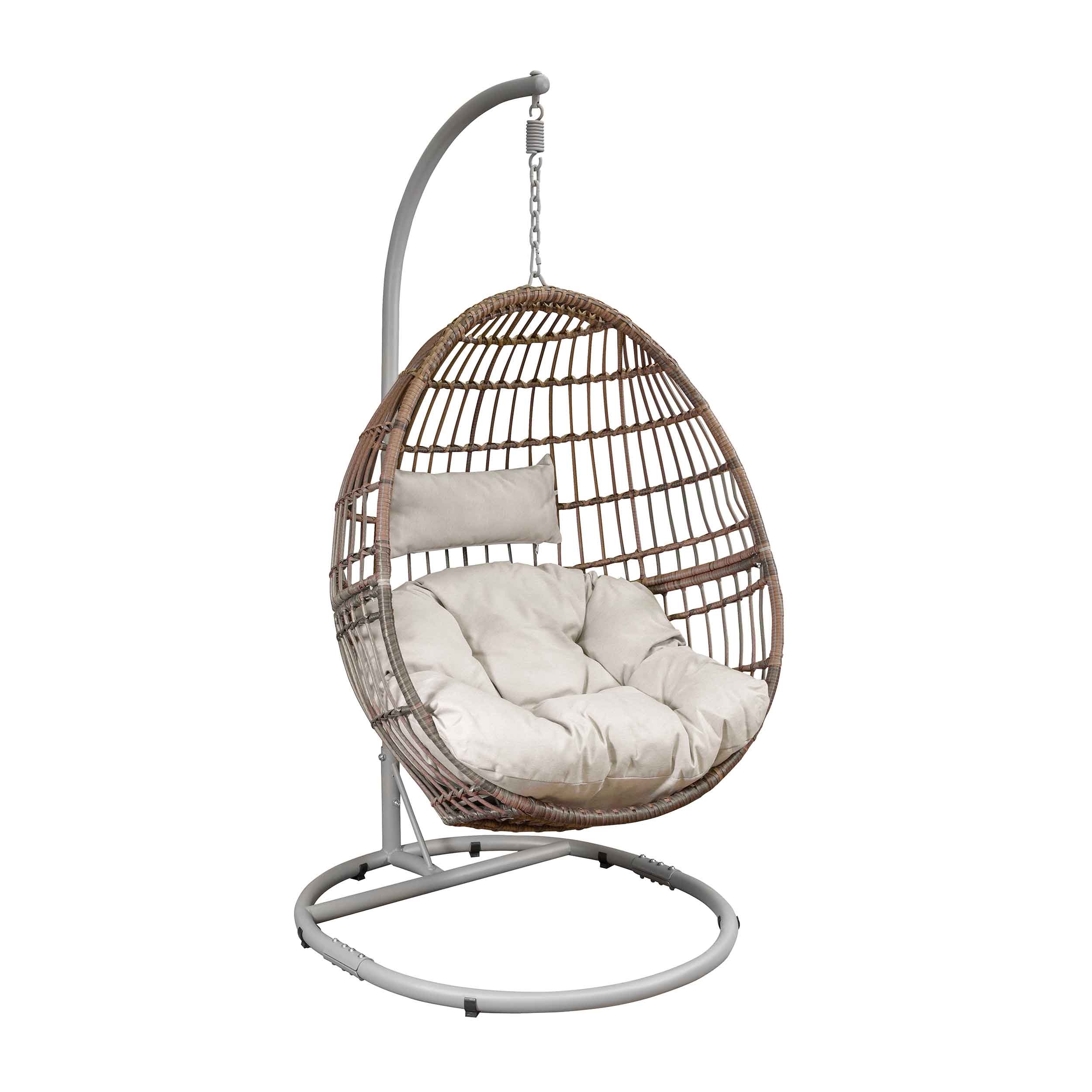 Egg Hanging Swing Chair - Wicker Rattan Basket with Sturdy Steel Frame - Perfect for Porch, Patio, Garden & Backyard Relaxation