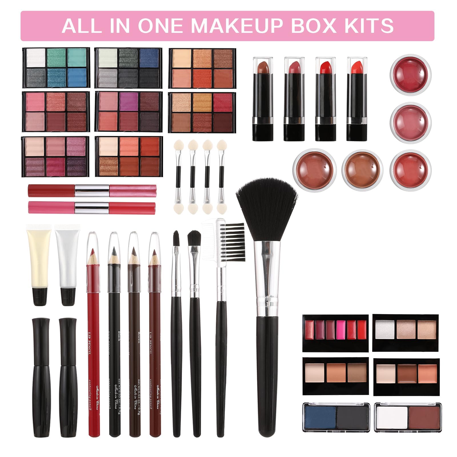 106 Pcs Professional All-in-One Makeup Kit for Women & Teens - Complete Cosmetic Set with Eyeshadow Palette, Lipstick, Concealer, Foundation, Lip Gloss & Brushes (Red) - Perfect for Daily Use, Parties & Special Occasions