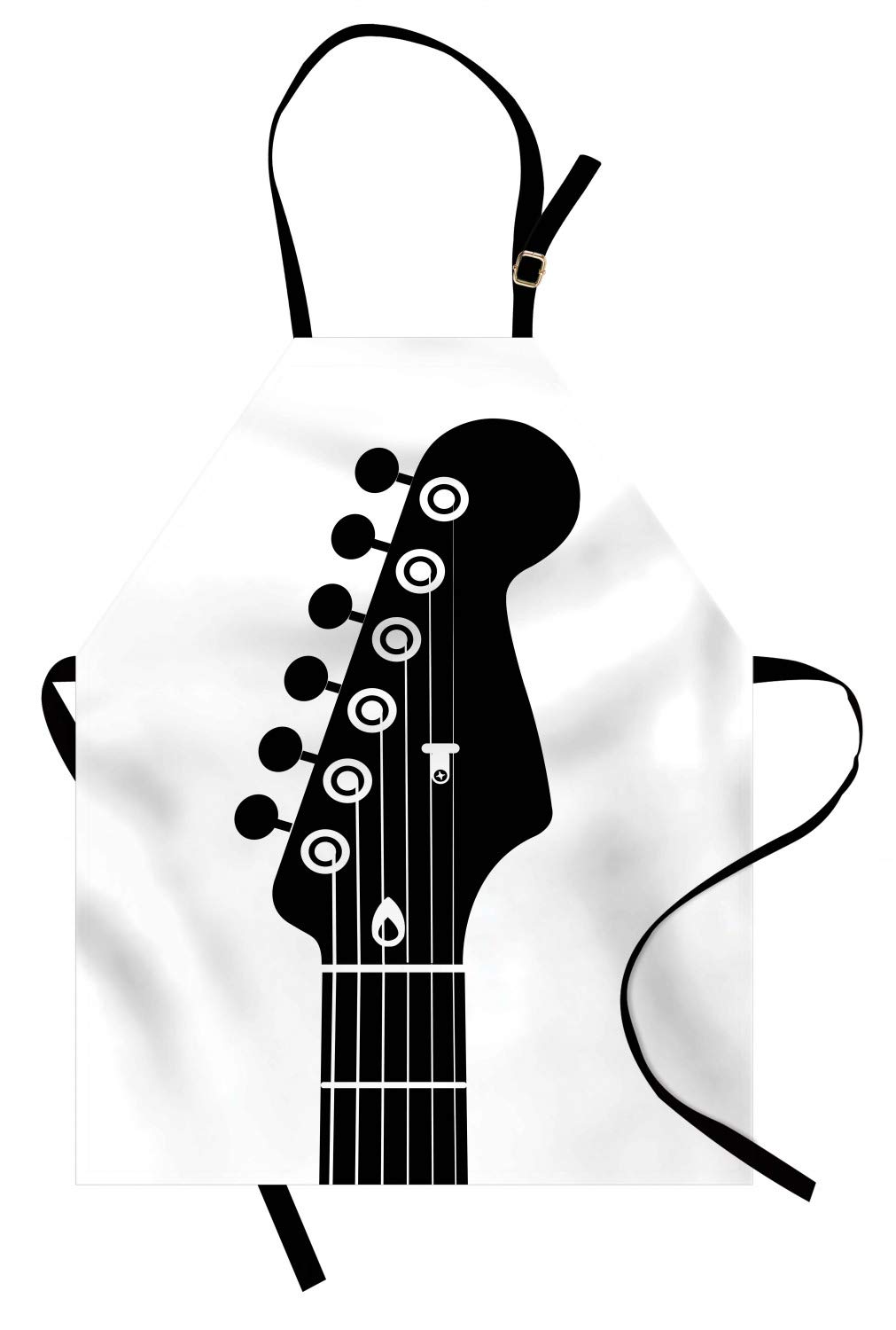 Ambesonne Guitar Apron - Adjustable Unisex Kitchen Bib for Cooking & Gardening, Monochrome Half Guitar Design with Strings, Adult Size Charcoal Grey & White - Perfect for Musicians, Chefs & BBQ Enthusiasts