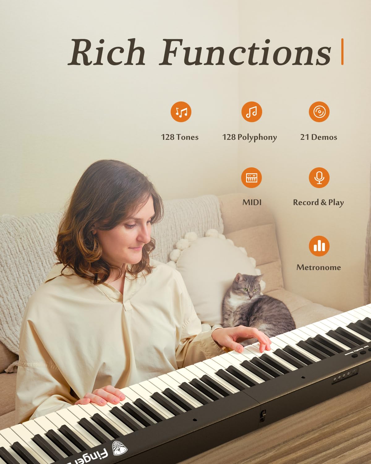Portable 88-Key Semi-Weighted Folding Digital Piano with Wood Grain Finish - Bluetooth MIDI Electric Keyboard for Adults & Kids | Perfect for Home Practice, Travel & Music Lessons