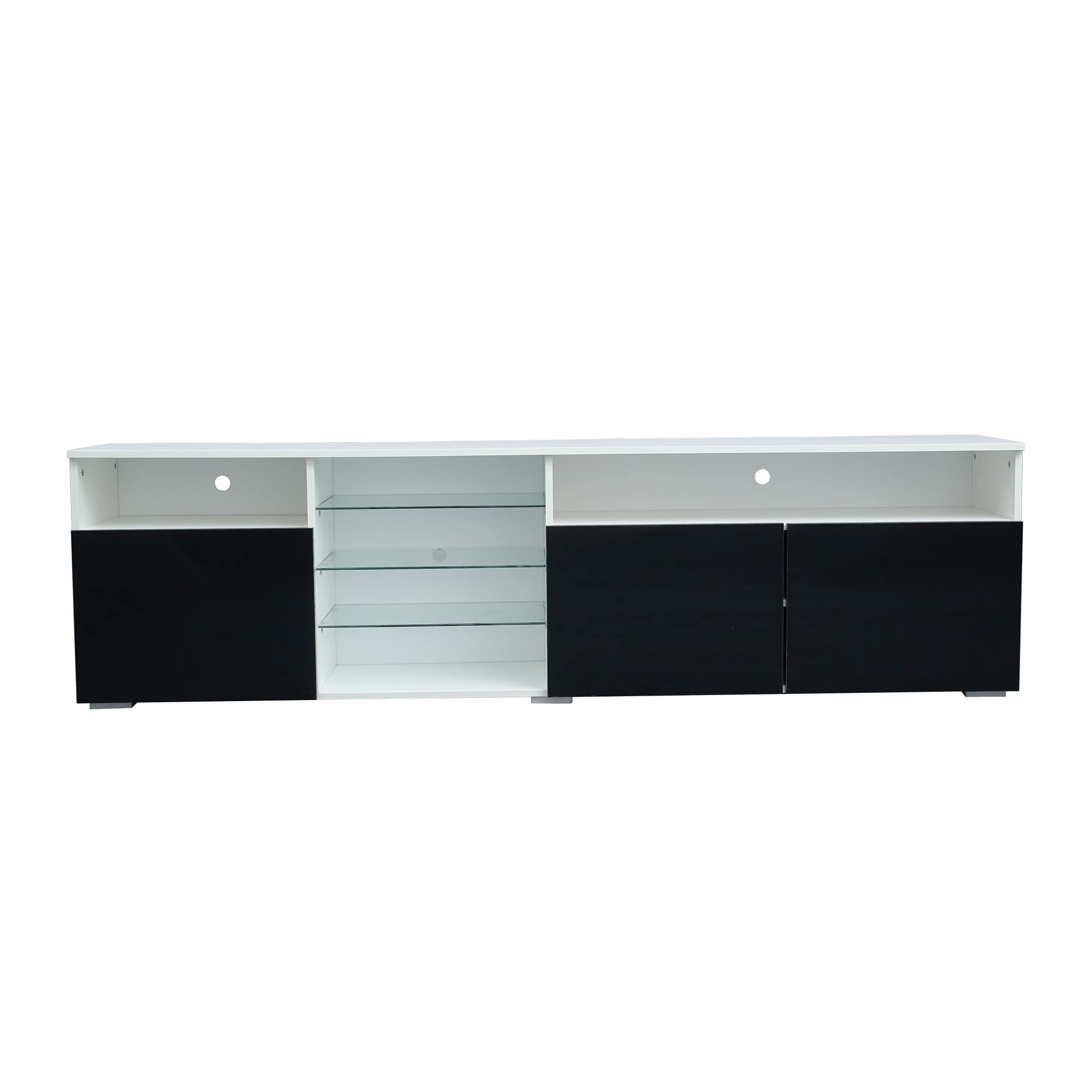 Bysesion GT2-XJ Modern TV Stand with High Gloss Doors & LED Lighting - White/Black - Perfect for Living Room, Bedroom & Home Theater Setup