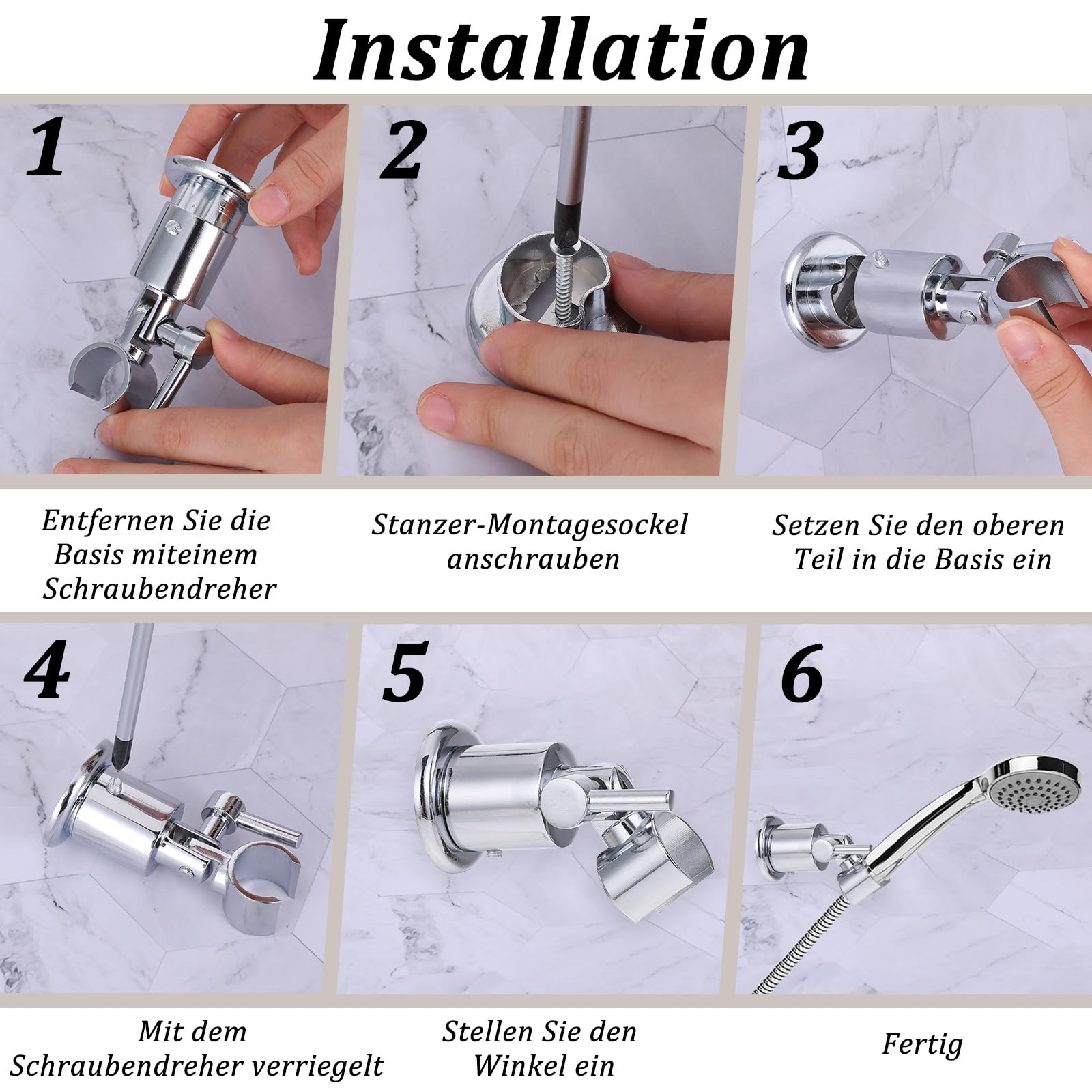 180° Adjustable Shower Head Holder with Tension Nut - Chrome Shower Wand & Hose Bracket for Handheld Shower - Perfect for Bathroom, Spa, and RV Use