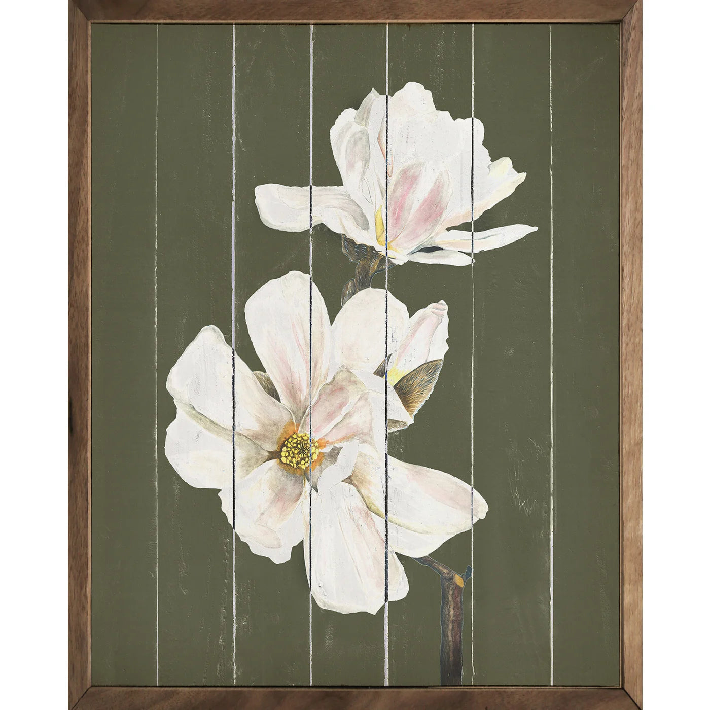 Magnolia Green Wood Framed Print - Botanical Wall Art Decor for Living Room, Bedroom & Office - Nature Inspired Home Decor