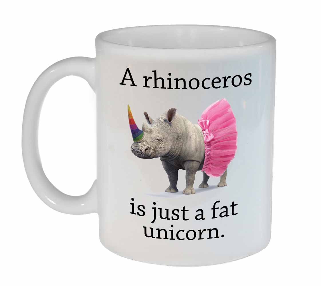 Funny Unicorn Coffee Mug - 'A Rhino is Just a Fat Unicorn' Quote - Cute Tea Cup for Office, Home & Gifts - Neurons Not Included