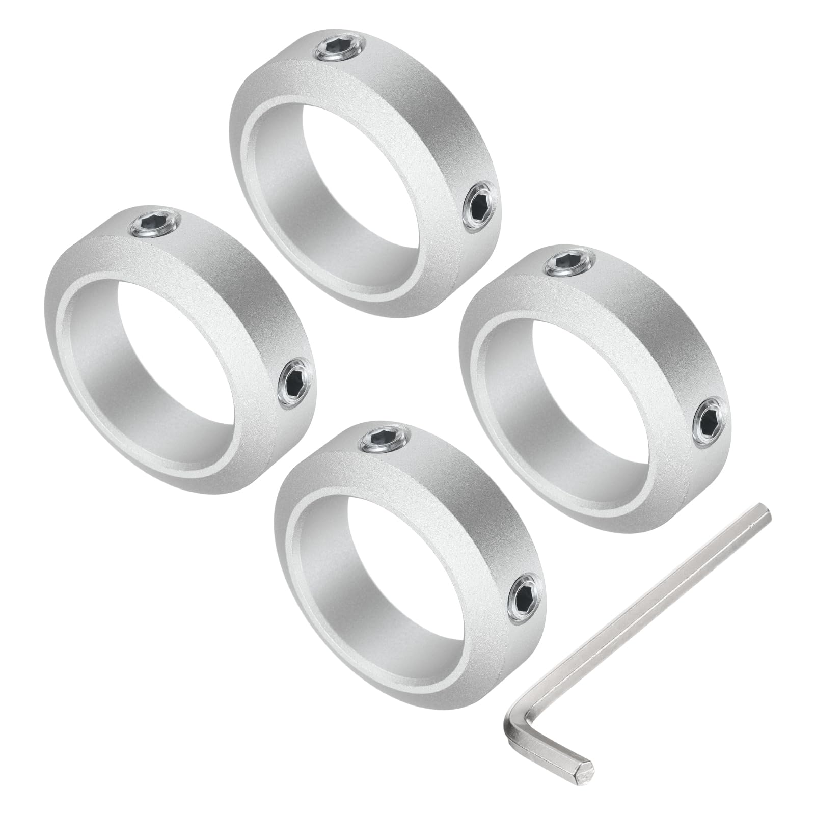 uxcell 35mm Shaft Collar Set - 4pcs Aluminum Alloy Clamping Collars (50mm OD, 15mm Thickness) with M8 Set Screws & Wrench - Perfect for Industrial Machinery, Robotics, and DIY Projects