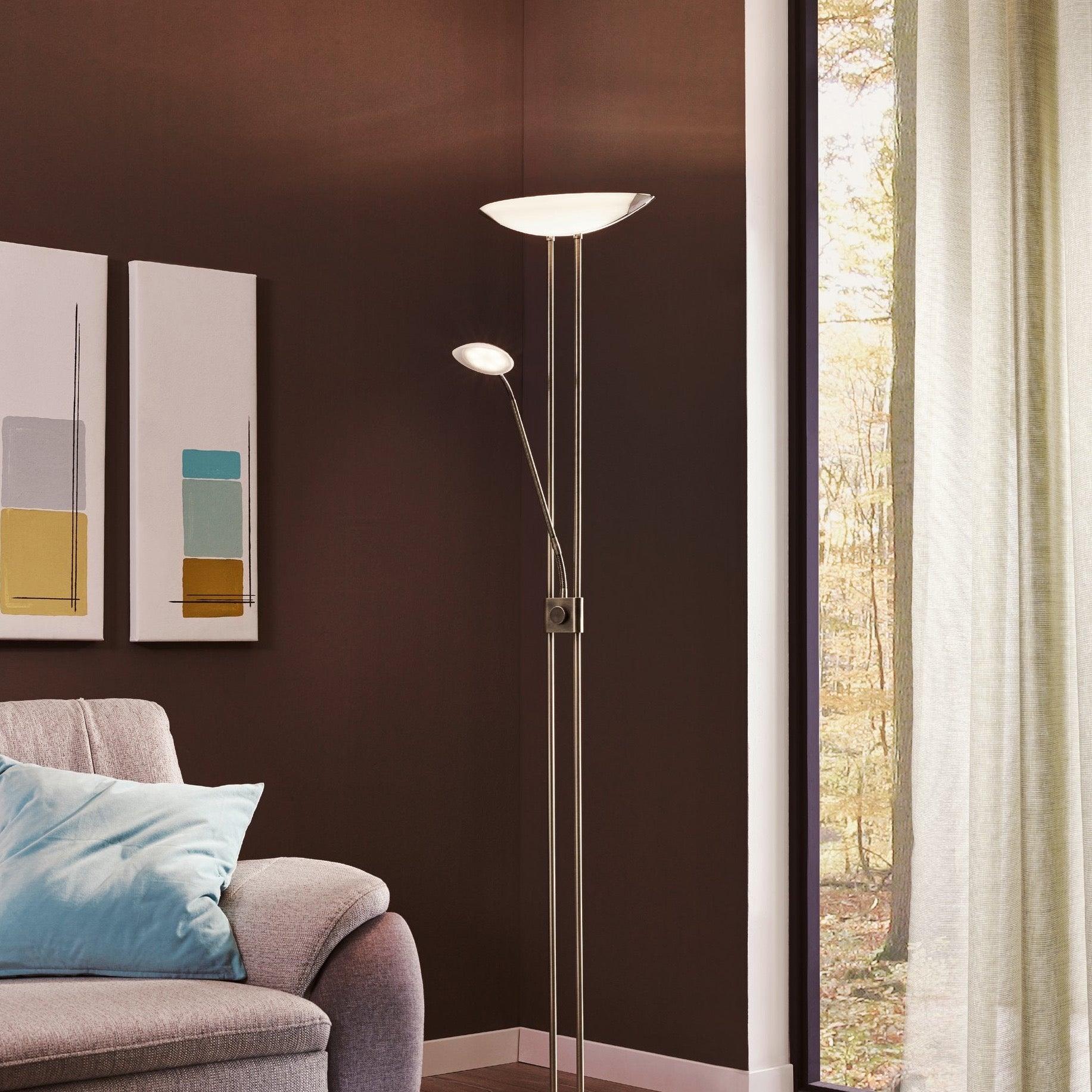 Eglo Baya Modern LED Nickel Floor Lamp with Adjustable Mother & Child Design - Perfect for Living Room, Bedroom, or Office Lighting