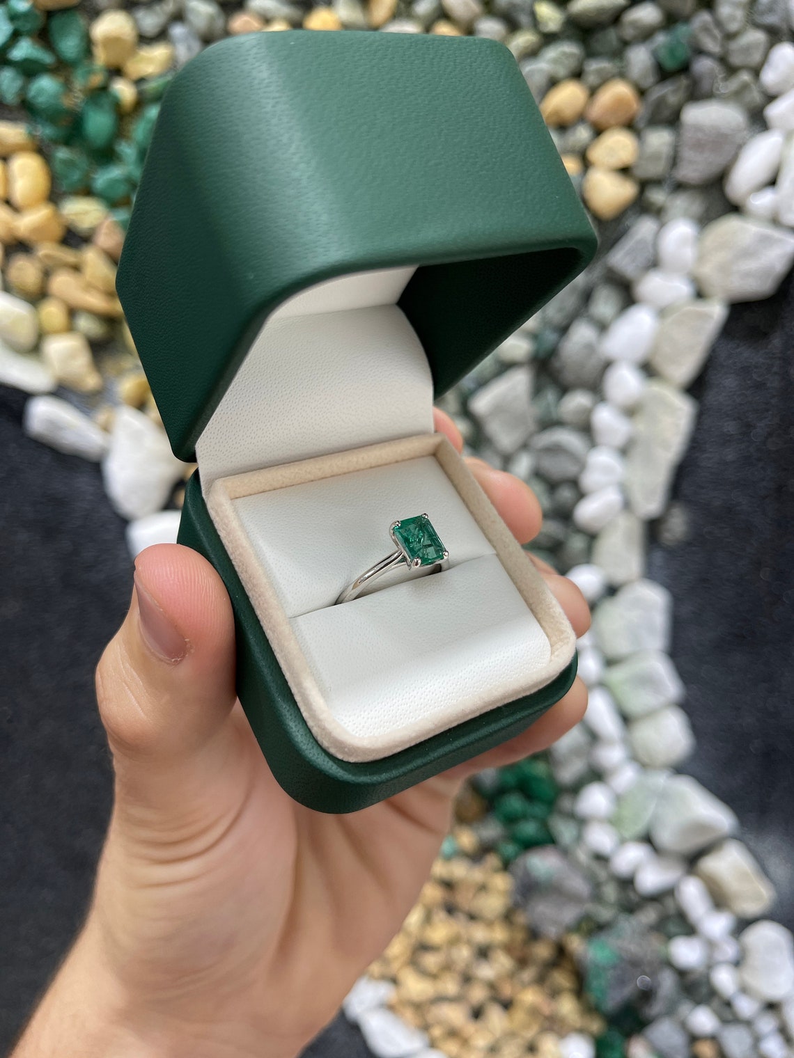 1.78 Carat Natural Emerald Cut Solitaire Engagement Ring in 14K White Gold - Perfect for Proposals, Weddings & Anniversary Gifts