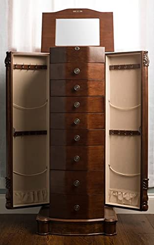 Florence Jewelry Armoire - Honey & Walnut Jewelry Storage Organizer with Mirror for Necklaces, Rings & Bracelets - Perfect for Bedroom, Closet & Travel