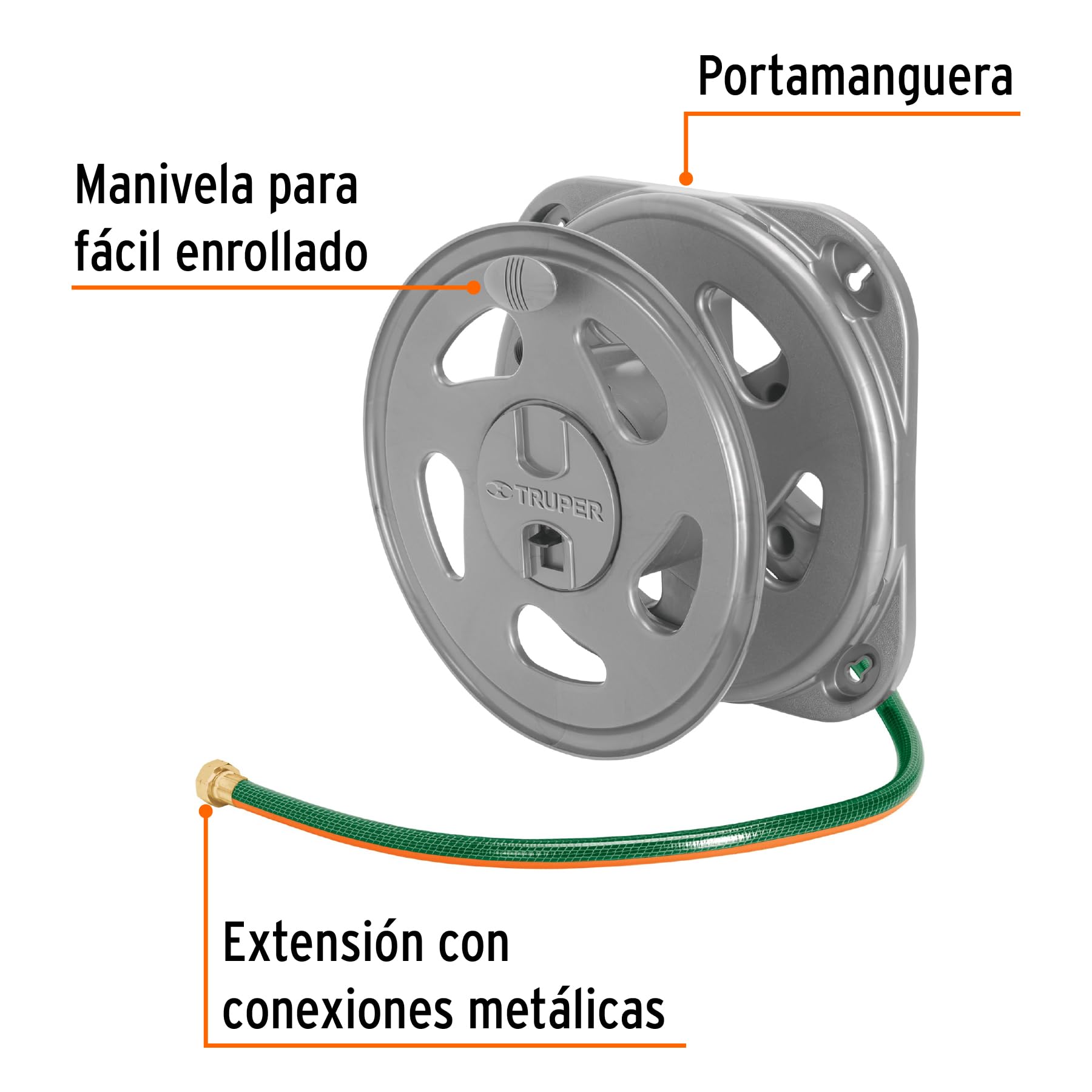 TRUPER PORMA-50 82 ft Heavy Duty Wall Mount Garden Hose Reel with 360° Swivel - Perfect for Lawn Watering, Car Washing & Outdoor Cleaning
