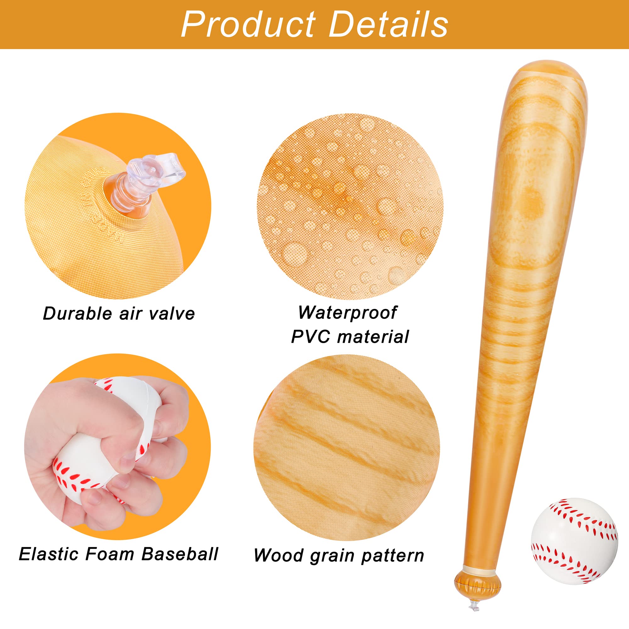 **DURONY 4-Piece Inflatable Baseball Set - 3 Soft PU Foam Baseballs (2.5 Inch) & 1 Lightweight 29.5 Inch Bat - Perfect for Pool, Beach, Backyard Sports, Birthday Parties & Outdoor Games**