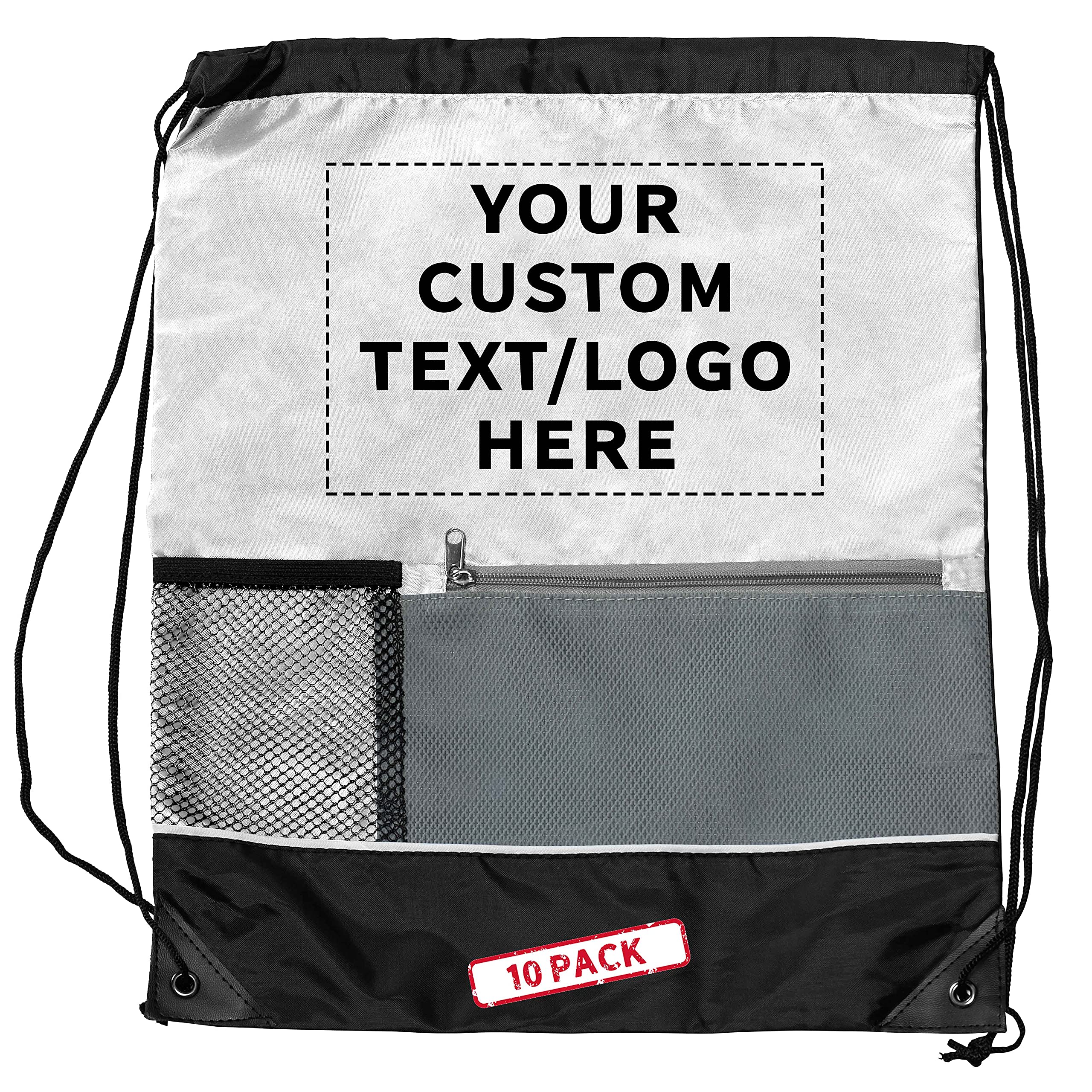 Custom Front Pocket Drawstring Backpacks - Bulk Set of 10, Personalized Reusable Lightweight Sports Bags for Gym, Travel & Promotional Events - White Backpack Pack