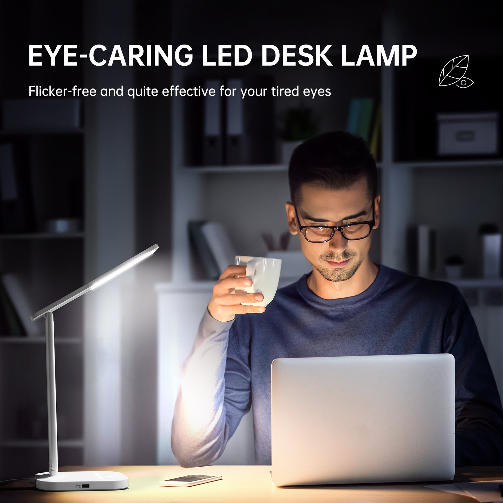 HM632 LED Desk Lamp - Adjustable Brightness, Eye-Caring Light, White (UK Plug) - Perfect for Home Office, Study & Reading