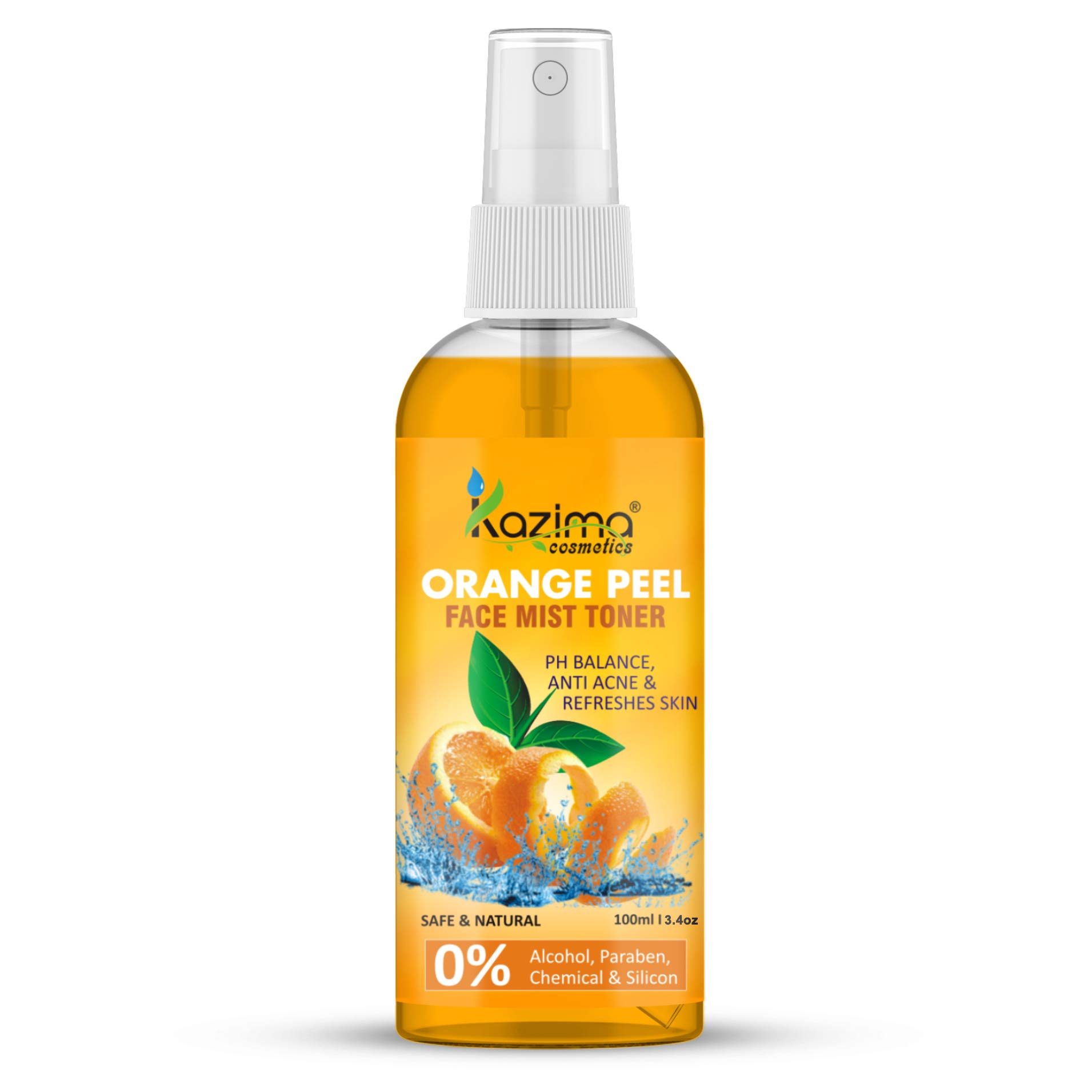 KAZIMA Orange Peel Face Mist Toner for Skin Whitening & Acne Treatment | Refreshing & Glowing Skin Care | 100ml Hydrating Facial Spray | Perfect for Daily Skincare Routine & On-the-Go Refreshment