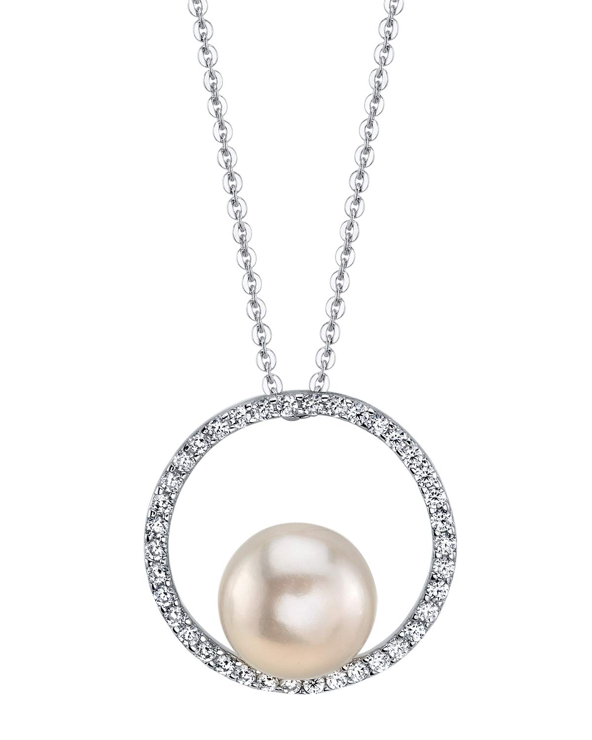 9-10mm White Freshwater Pearl & Zirconia Pendant Necklace for Women - Elegant Gift for Special Occasions