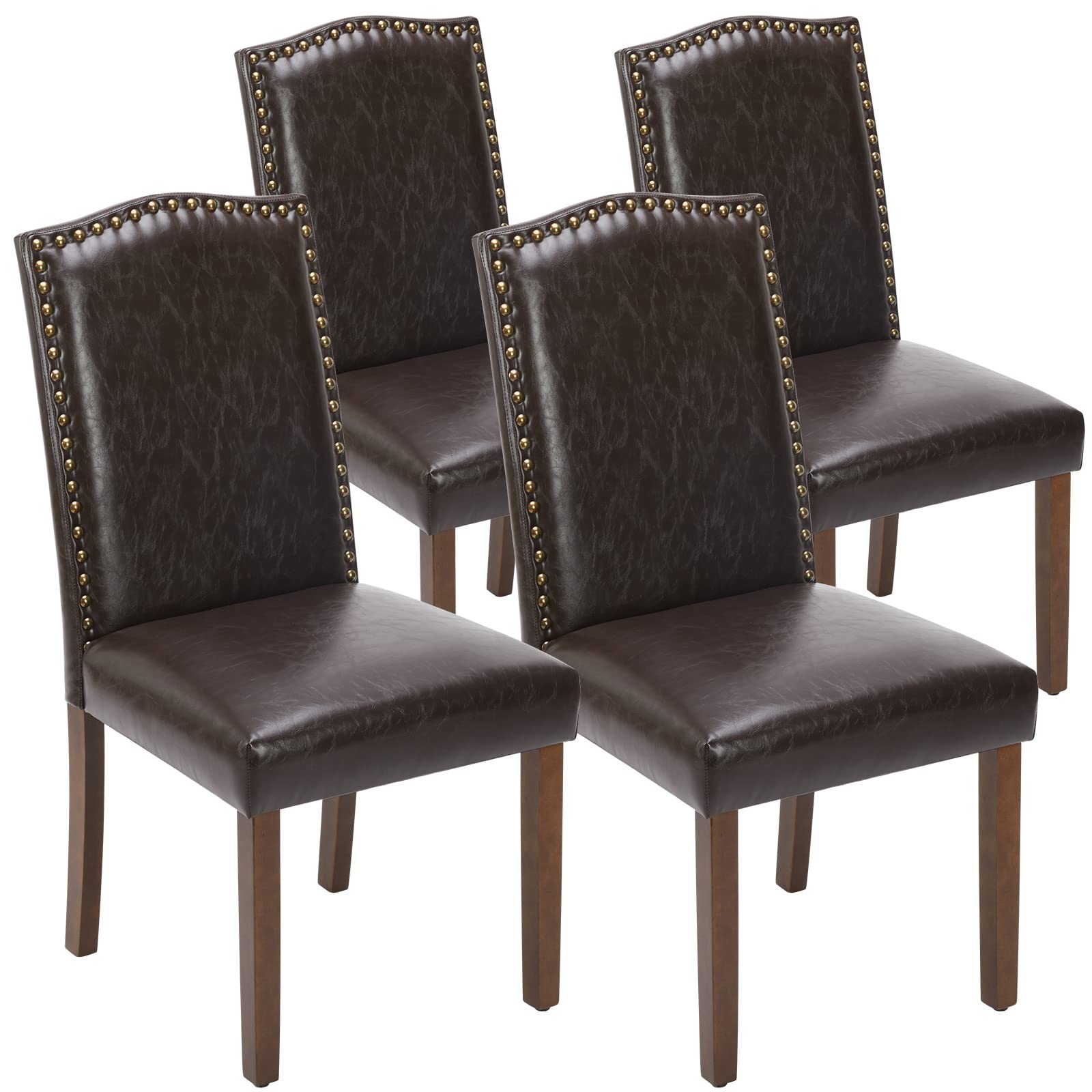 DUMOS 4-Piece Upholstered Dining Chair Set - Modern Fabric Dining Room Chairs with Nailhead Trim & Solid Wood Legs, Mid-Century Style Accent Chairs for Kitchen, Living Room, Dining Area - Dark Brown | Perfect for Family Gatherings, Dinner Parties & Home Decor