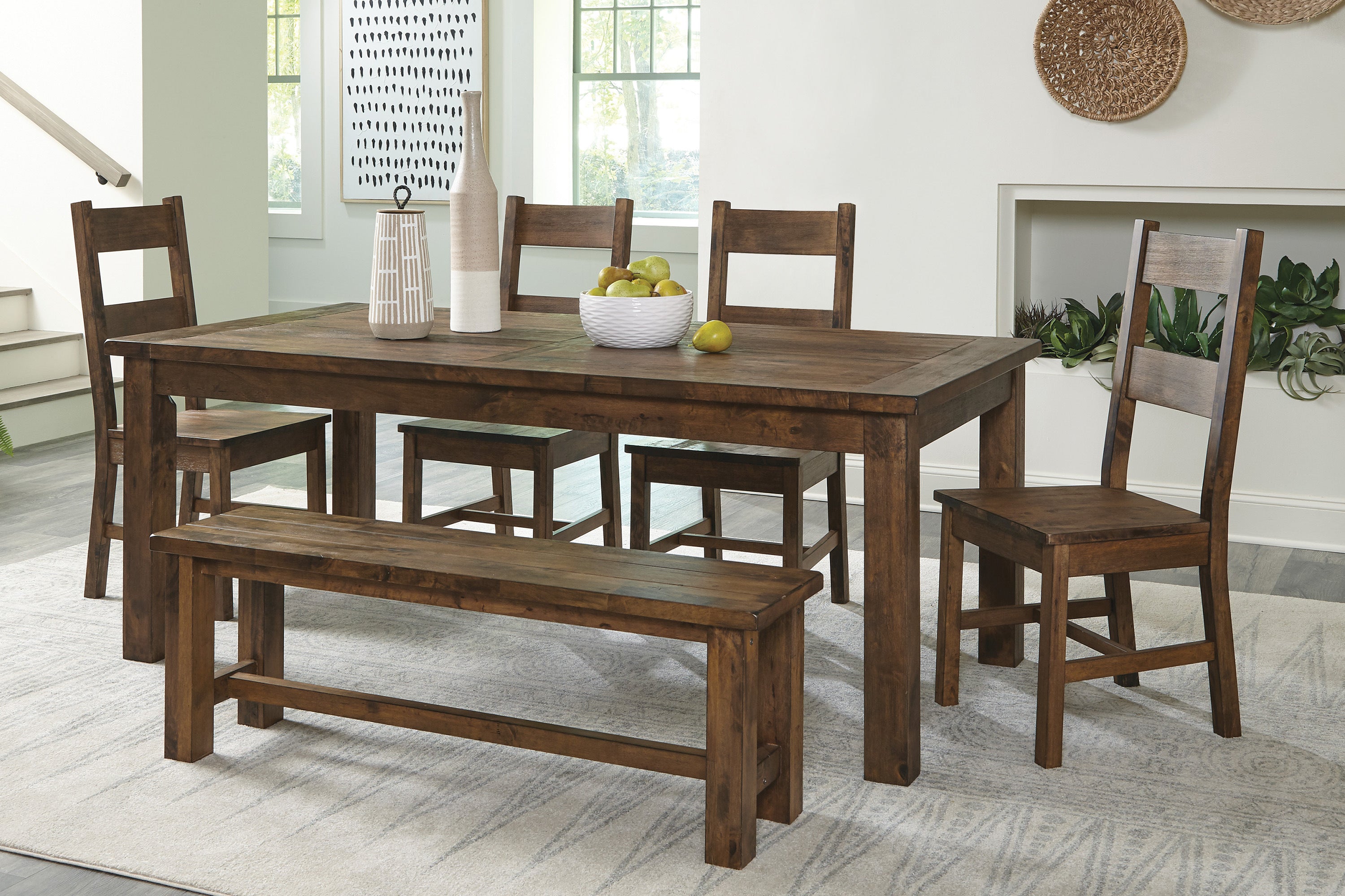 Solid Rubber Wood Dining Chairs Set of 2 - Classic Transitional Design with Burnished Brown Finish - Perfect for Kitchen, Dining Room & Small Space Furniture