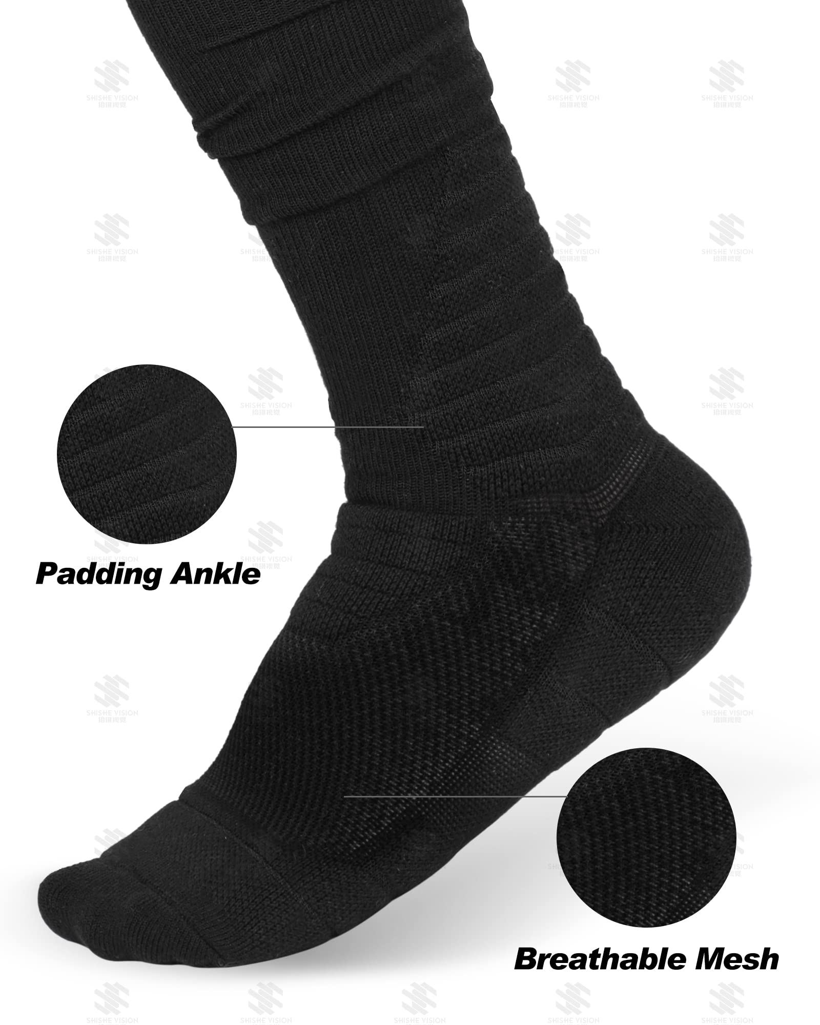 Finerview Scrunch Football Socks 2 Pairs - Extra Long Padded Athletic Socks for Men & Women - Perfect for Soccer, Running & Sports Performance