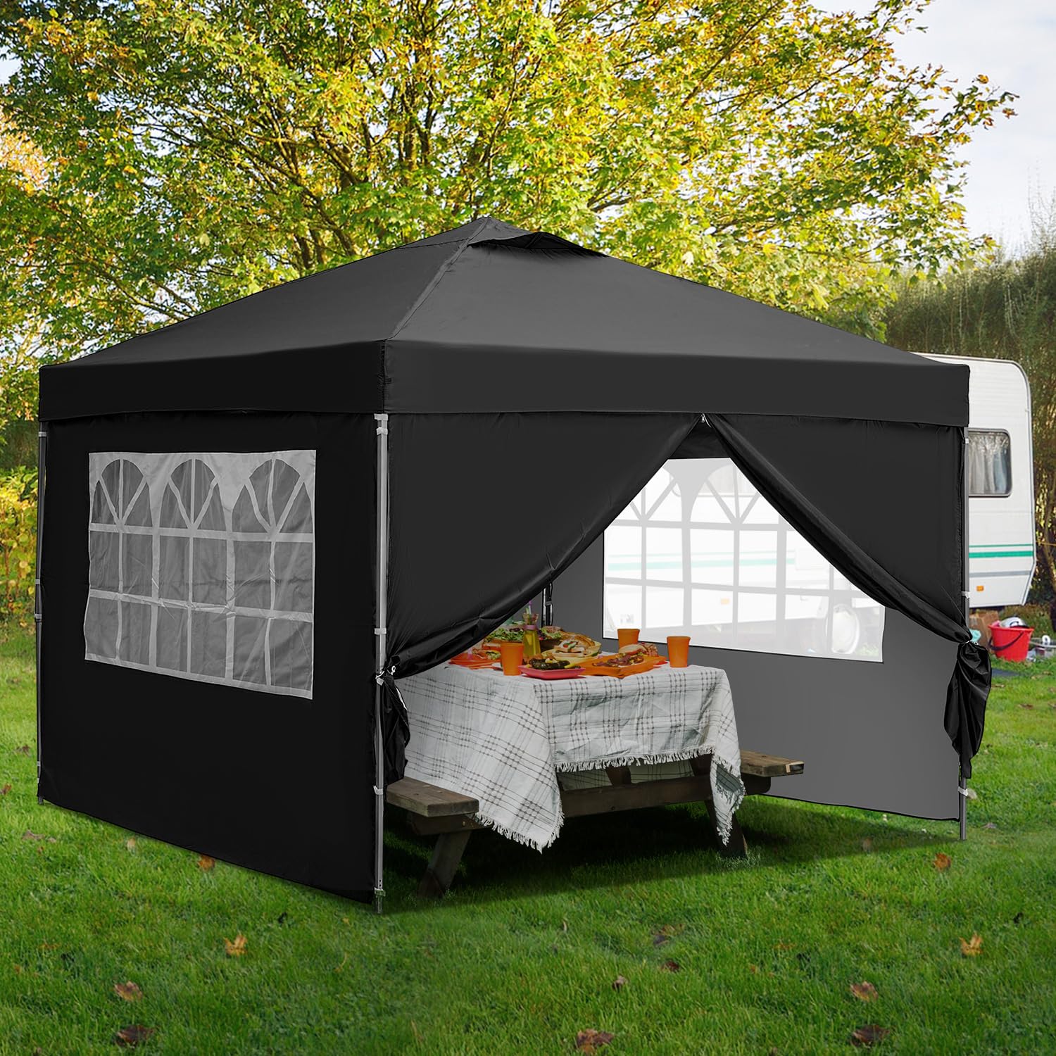 GDY 10x10ft Pop-up Paint Tent with Sidewalls - Portable Instant Shelter Canopy for Outdoor Painting, Camping & Events - Black