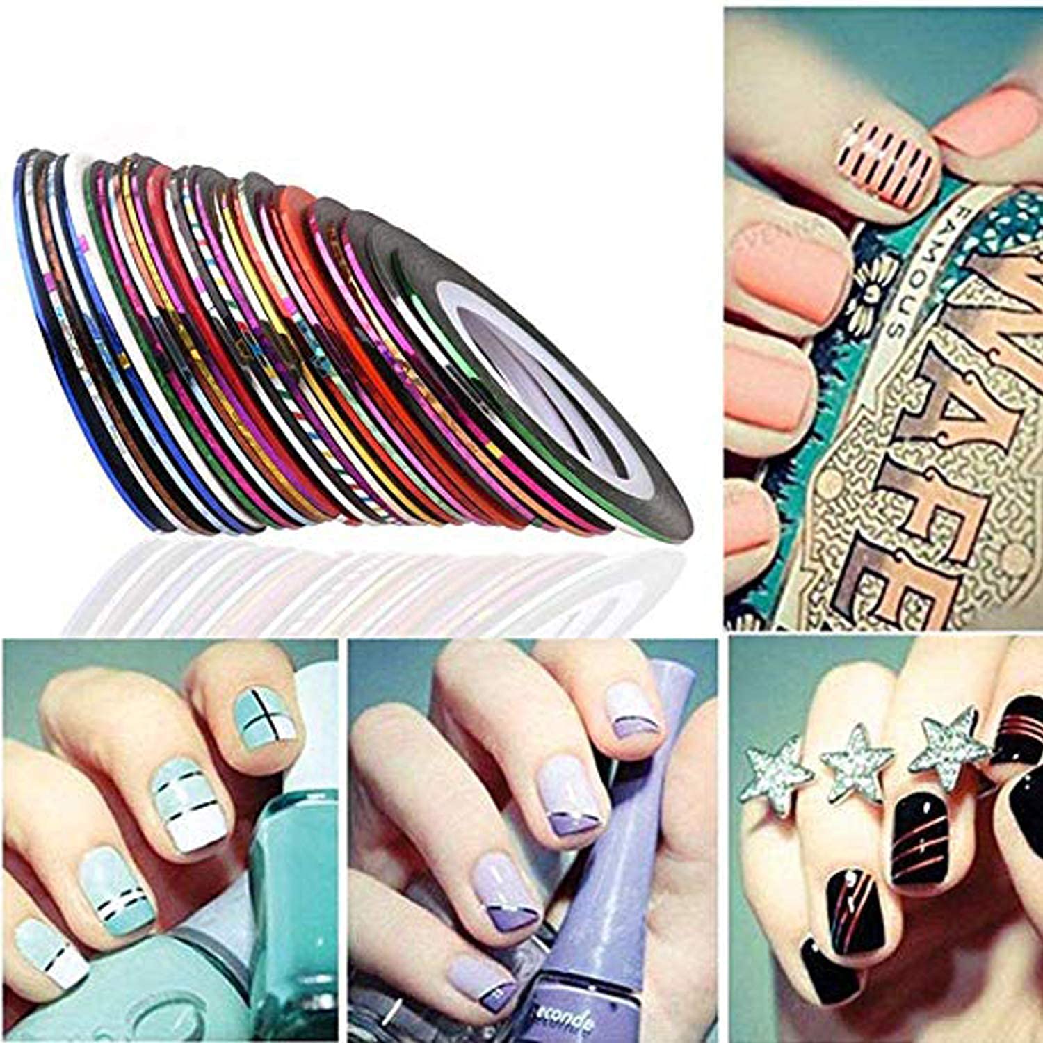 EverGlowy Nail Art Kit - 16pc Multicolor French Manicure Set with Nail Art Pens, Stripping Tape & Tip Stickers | DIY Nail Designs for Home, Salon & Party Makeup