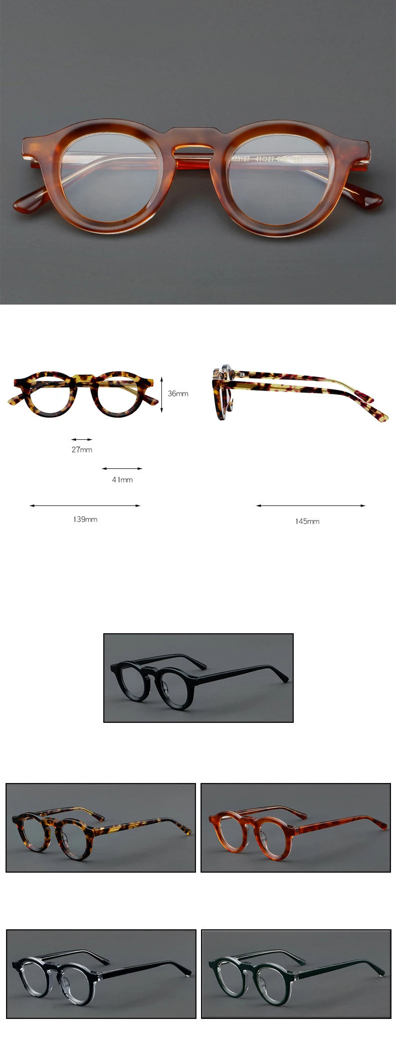 CCspace Unisex Full Rim Round Acetate Eyeglasses Frame 57431 - Lightweight & Durable for Reading, Work, and Everyday Fashion