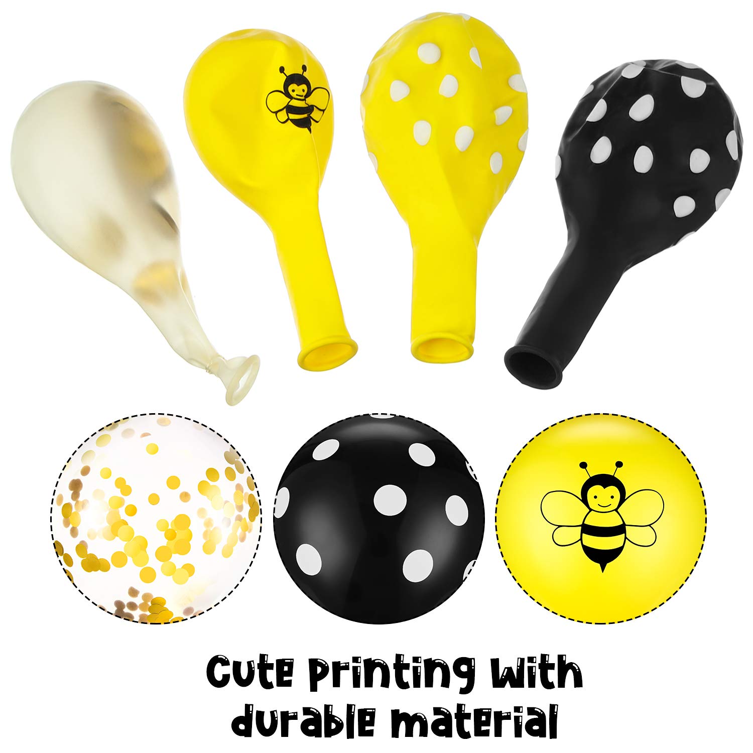 48-Piece Happy Bee Day Balloons Set - Gold Confetti & Polka Dot Latex Balloons with Bee Print for Baby Showers, Birthday Parties, Nursery Decor & Bee-Themed Celebrations