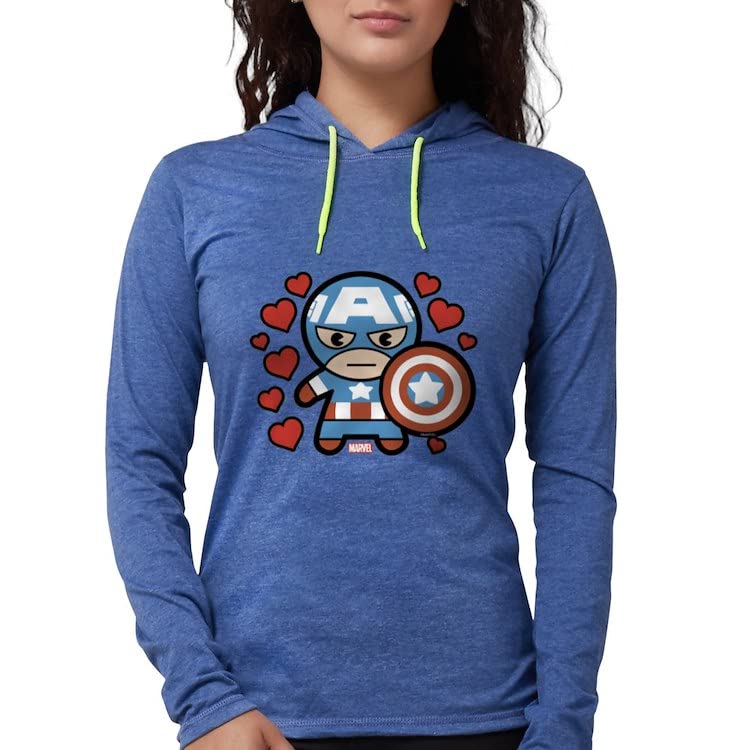 Captain America Hearts Long Sleeve Hoodie T-Shirt | Marvel Superhero Apparel | Perfect for Cosplay, Comic Con & Casual Wear