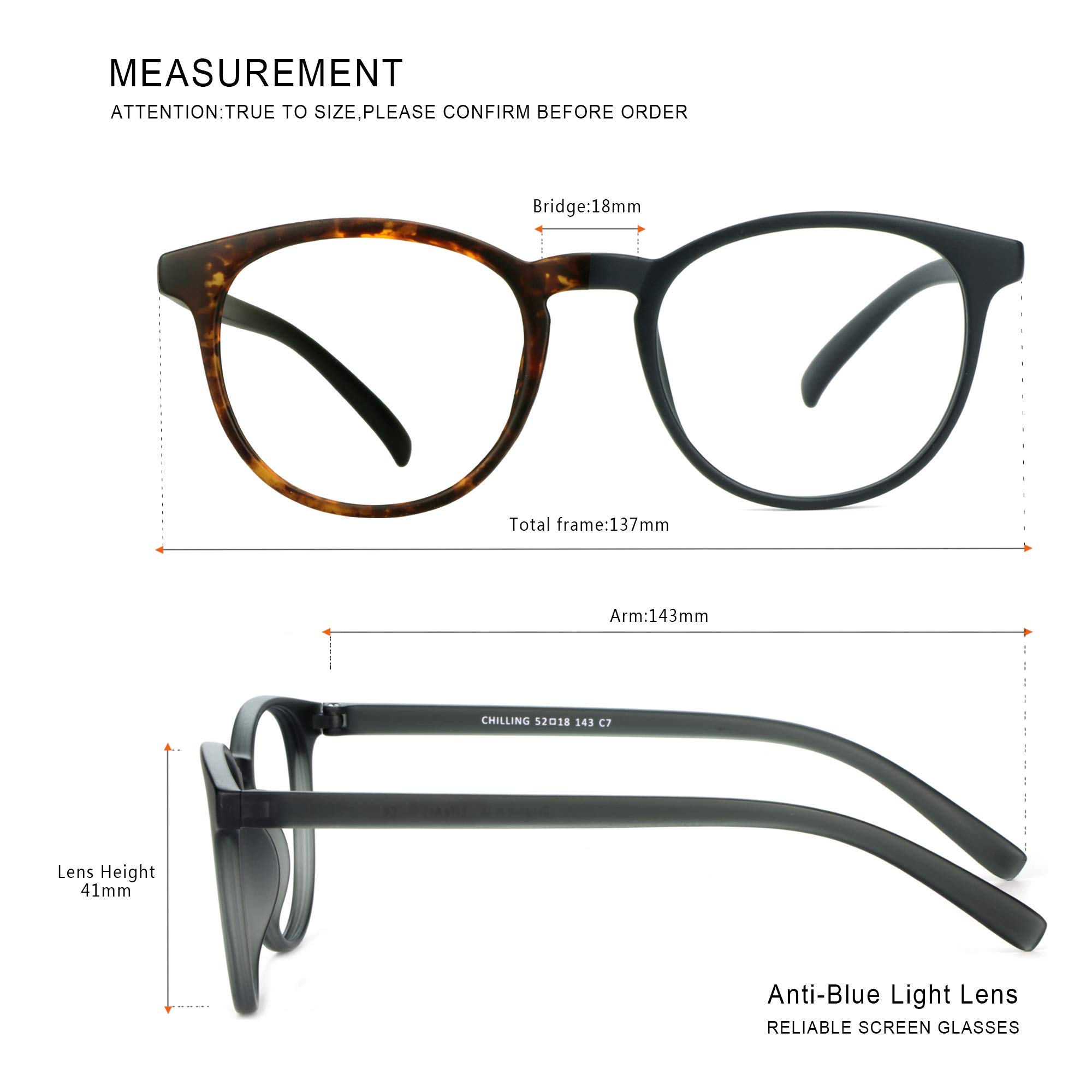 3 Pack Blue Light Blocking Glasses for Women & Men - Anti Glare Computer Reading Glasses with Round Frame (Tortoise, Black, Grey) - No Magnification for Digital Eye Strain Relief - Perfect for Office Work, Gaming & Screen Time