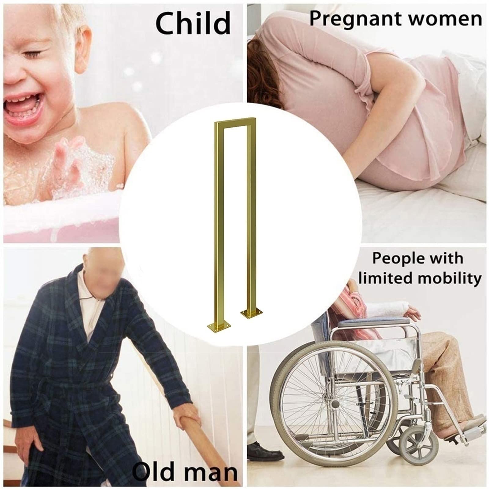 **Golden Safety Fence Handrail Brackets – Heavy Duty Metal Deck Railing, American Style Horizontal Stair Handrail for Elderly & Child Safety – Easy Installation for Home, Garden & Outdoor Use**