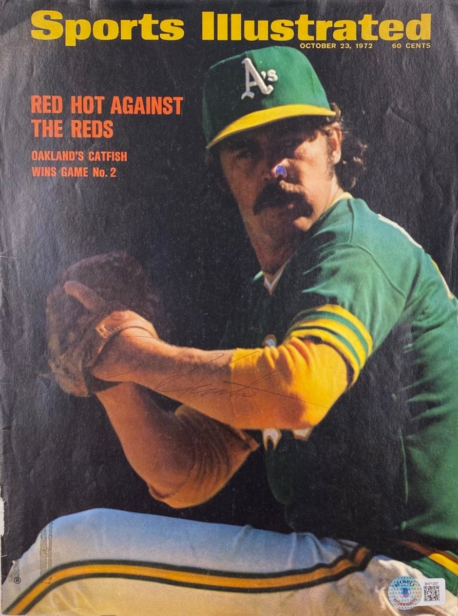 Jim Catfish Hunter Autographed Oakland Athletics Sports Illustrated Magazine Cover - Rare Collectible for Baseball Fans & Memorabilia Enthusiasts - Perfect for Display in Home, Office, or Sports Bar Decor