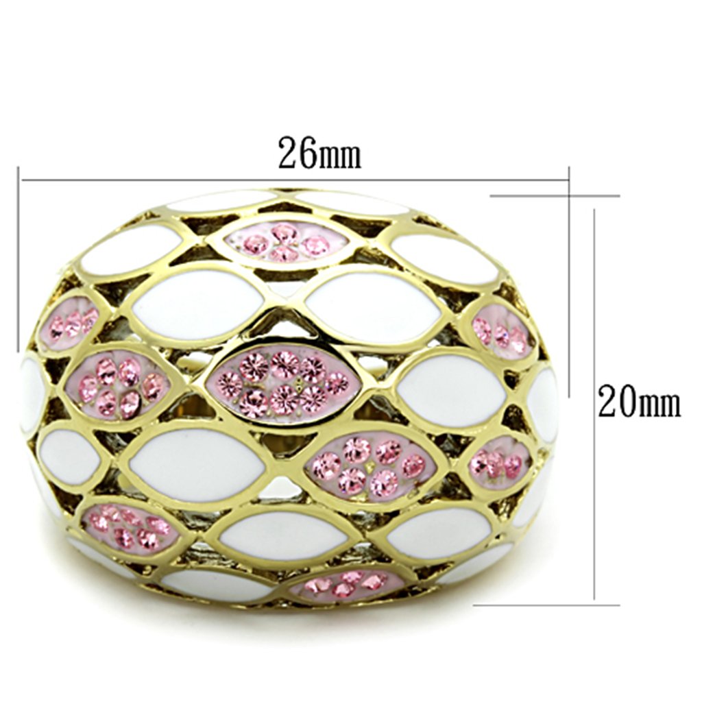 Elegant Light Rose & White IP Gold Stainless Steel Cocktail Ring for Women - Perfect for Evening Parties, Weddings & Special Occasions