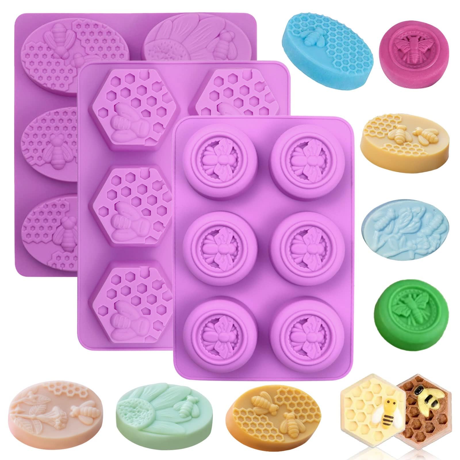 Premium Silicone Honeycomb Soap Molds (3-Pack) - Ideal for Handmade Soap, Lotion Bars & Wax Melts - Perfect for DIY Bee-Themed Crafts, Bath & Body Products, Candle Making & Home Decor Gifts