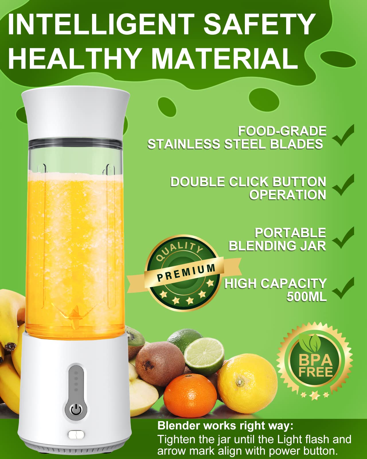 Portable Blender for Shakes & Smoothies - 17oz USB-C Rechargeable Mini Blender with 6 Blades, BPA Free Personal Blender for Sports, Travel, Gym & Home Use - Perfect for Protein Shakes, Fruit Smoothies & Healthy Drinks On-The-Go