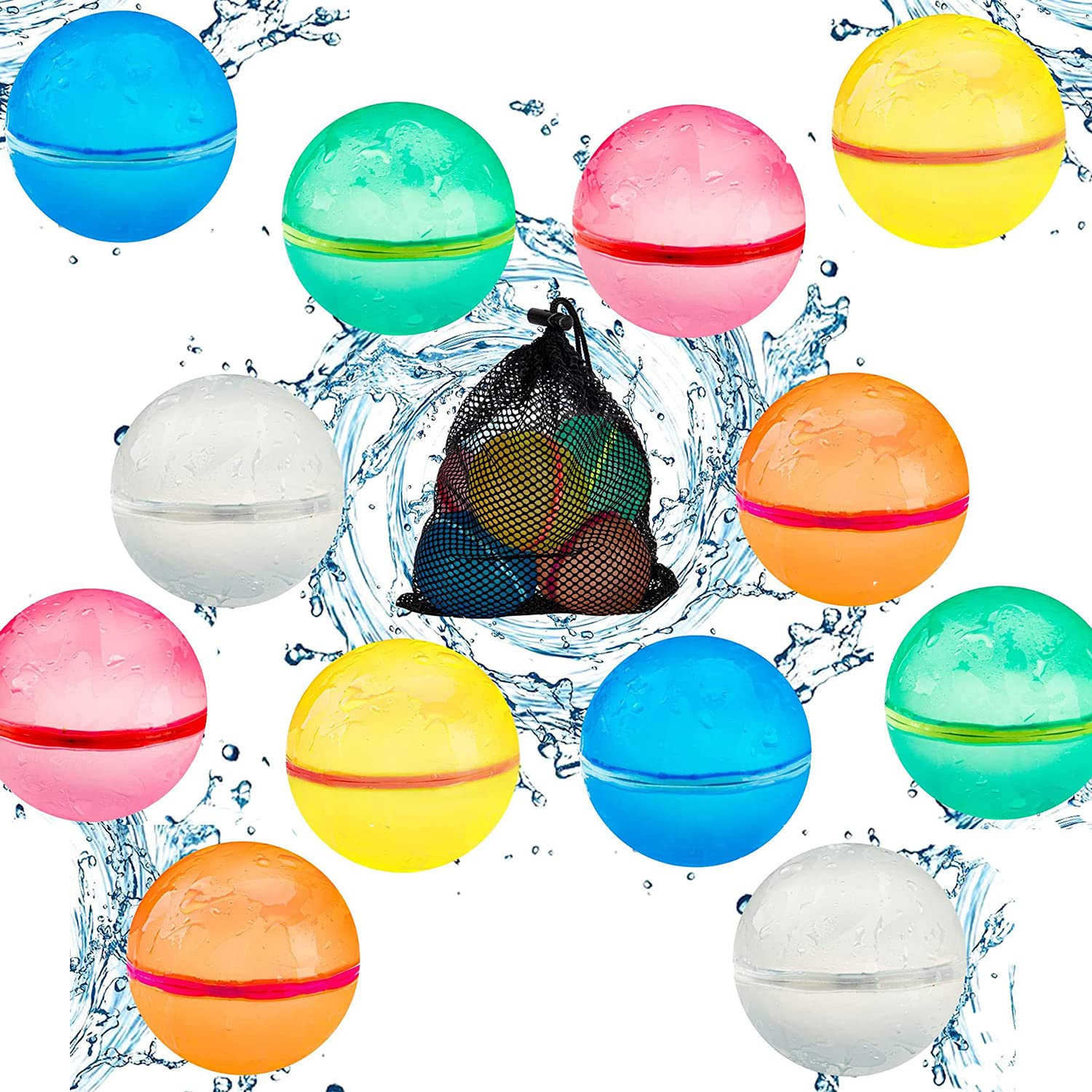 12 Pack Reusable Water Balloons - Quick Fill Self Sealing Splash Balls for Kids, Boys & Girls | Summer Water Toys for Pool, Beach, Backyard Outdoor Games | Perfect for Birthday Parties, Family Gatherings & Water Fights