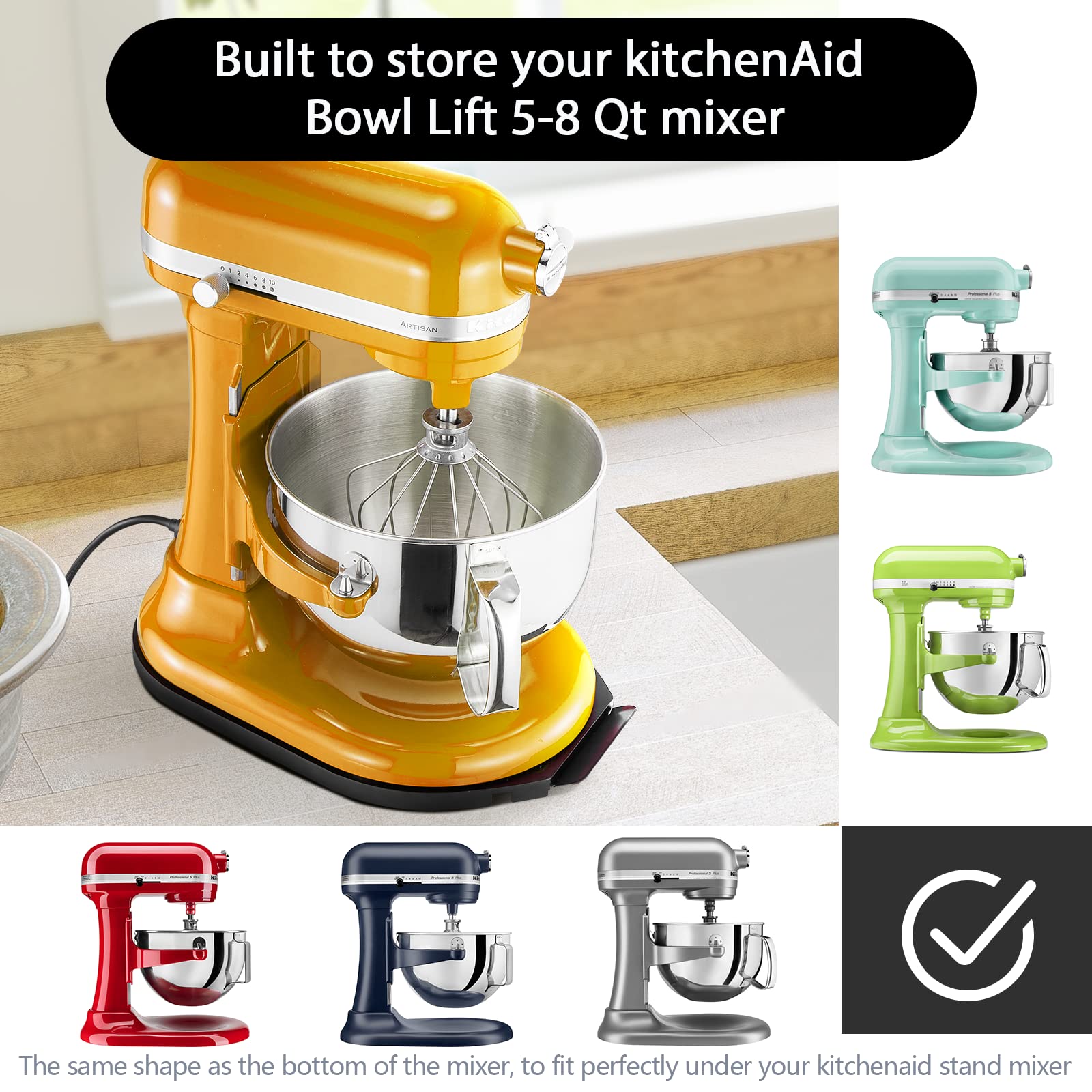 **KitchenAid Mixer Slider Tray - Black Sliding Base with Smooth Rolling Wheels for 5-8 Qt Stand Mixers - Easy Appliance Mover for Baking & Countertop Organization**    *(Perfect for Moving Heavy Mixers, Counter Protection & Kitchen Storage Accessories)*