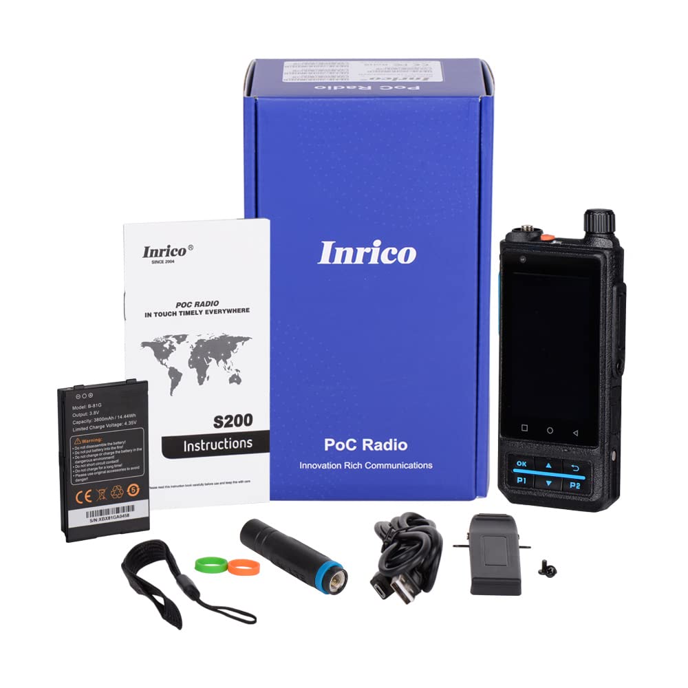 Inrico S200 4G LTE Android Two-Way Radio with GPS, Zello & PTT Support - Global Unlocked Touchscreen Walkie Talkie for Construction, Security & Outdoor Adventures