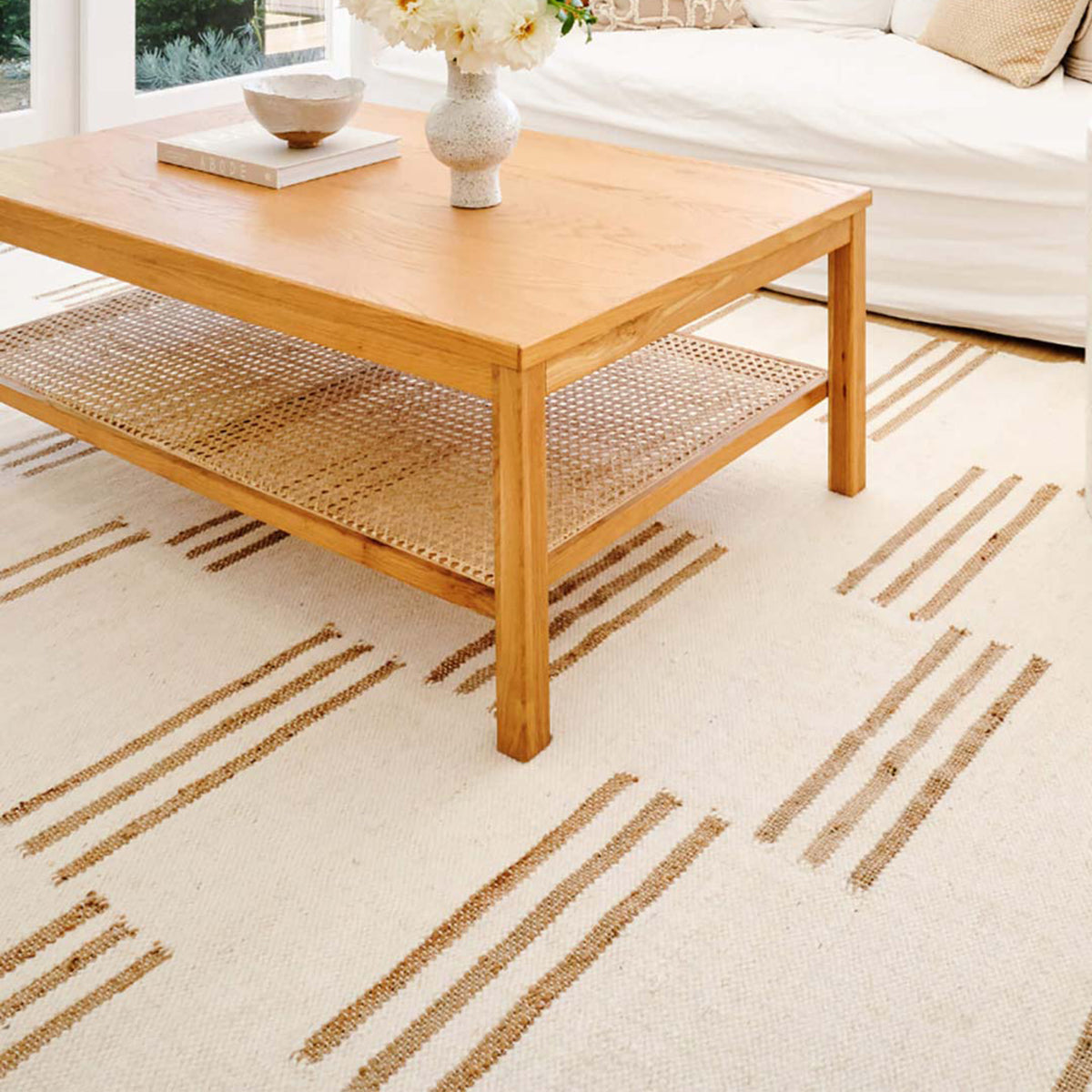 Hendrix Asymmetrical Striped Jute Wool Rug - Bohemian Chic Area Rug for Living Room, Bedroom & Nursery - Soft & Durable Natural Fiber Floor Decor