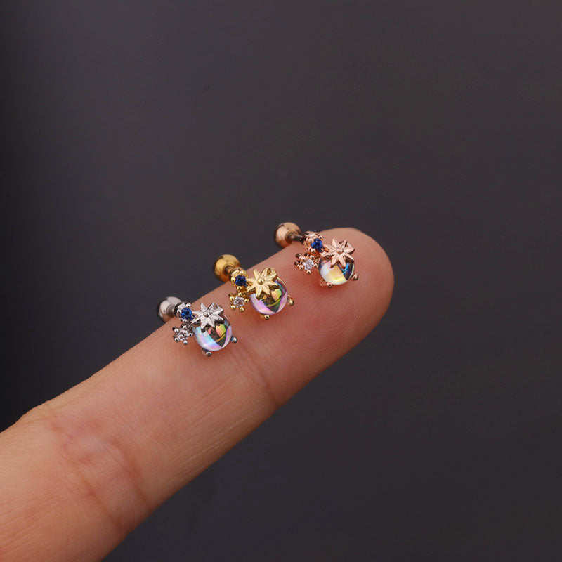 20G Cartilage Tiny Stud Earrings - Moonstone Stud Earrings for Women | HSPJ261 | Perfect for Daily Wear, Parties & Gifts