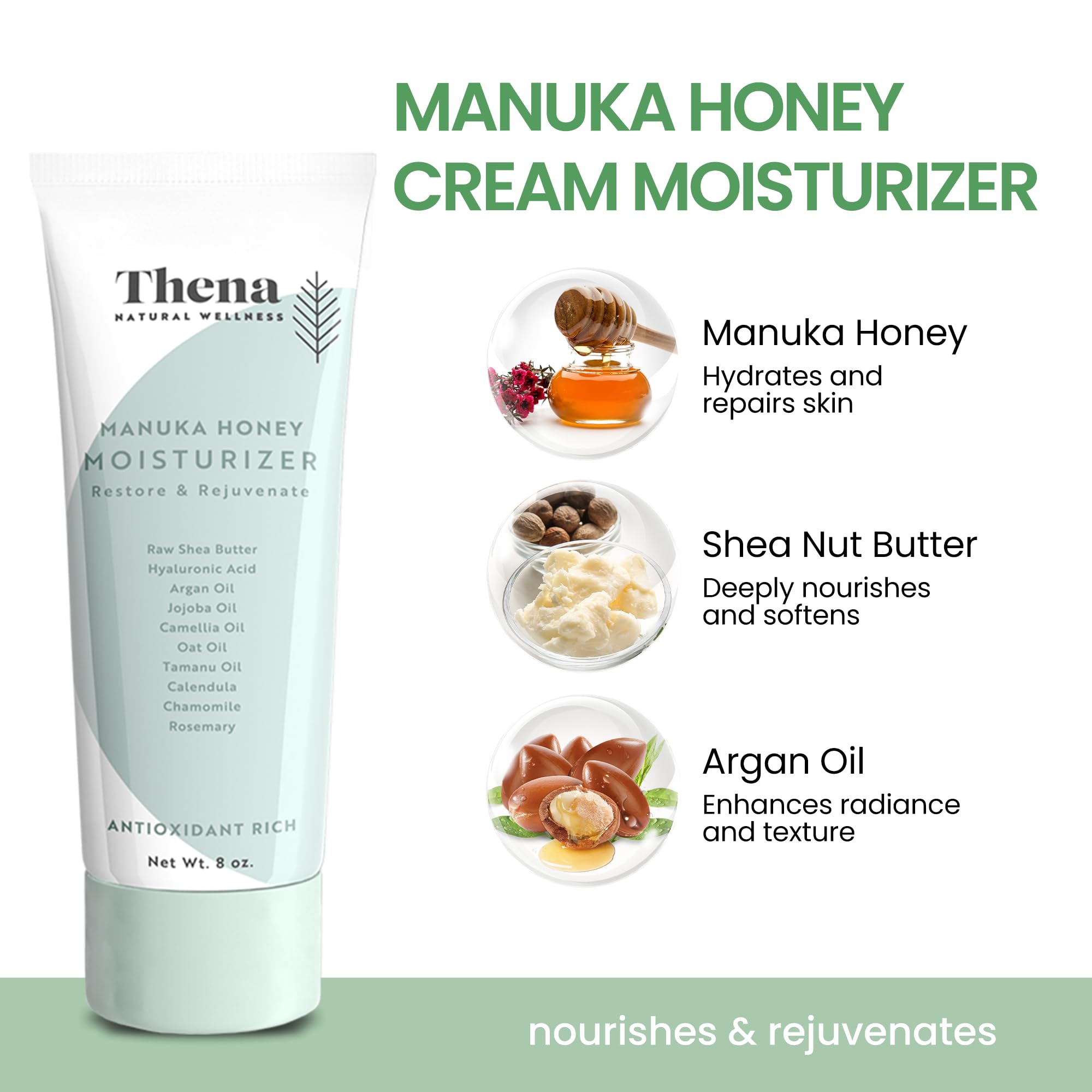 Thena RESTORE Face & Body Skin Care Set - Manuka Honey Facial Cleanser, Moisturizing Cream & Body Lotion - Repair & Nourish Skin Barrier - Natural Organic Anti-Aging Skincare for Women & Men - Perfect for Daily Hydration & Nighttime Repair Routine